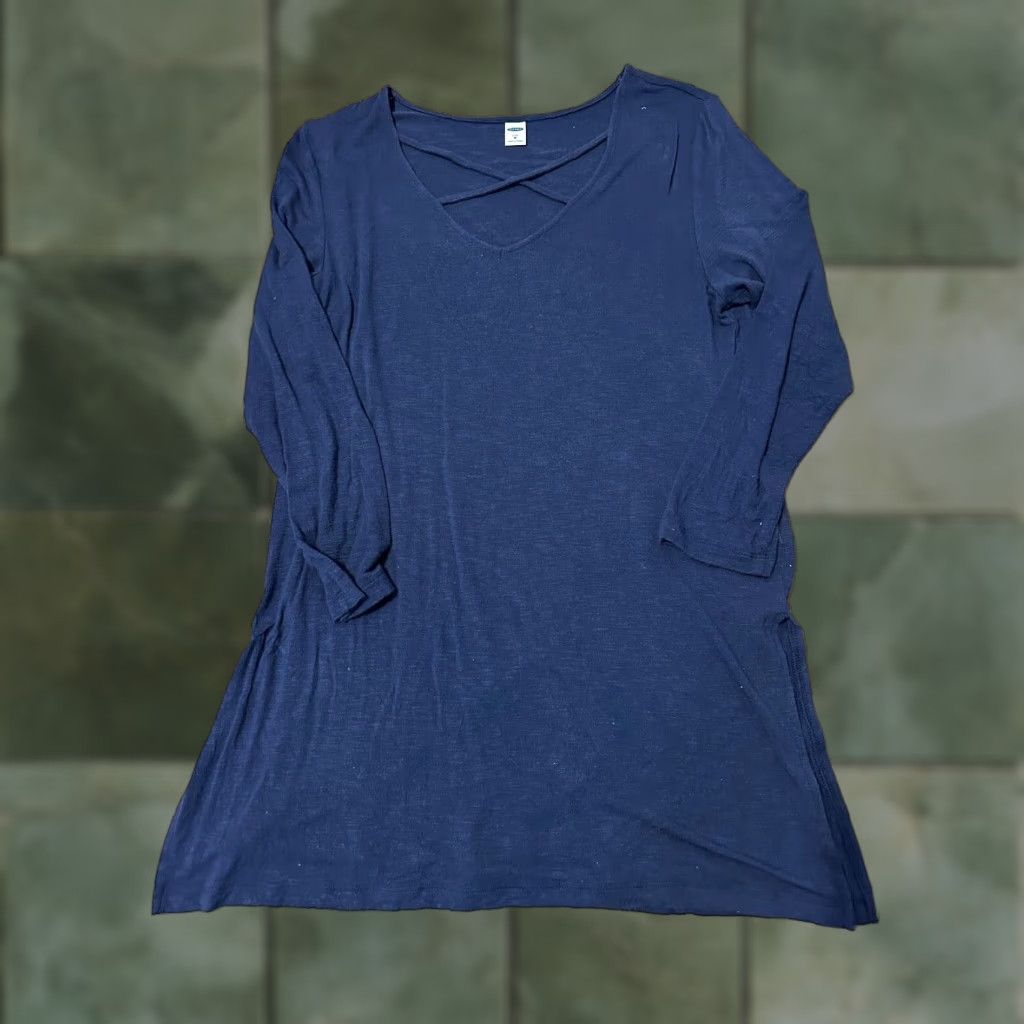 Old Navy Old Navy Blue Tunic Top Women Medium Long Sleeve V-Neck Lace-up Casual Blouse Size M / US 6-8 / IT 42-44 - 1 Thumbnail