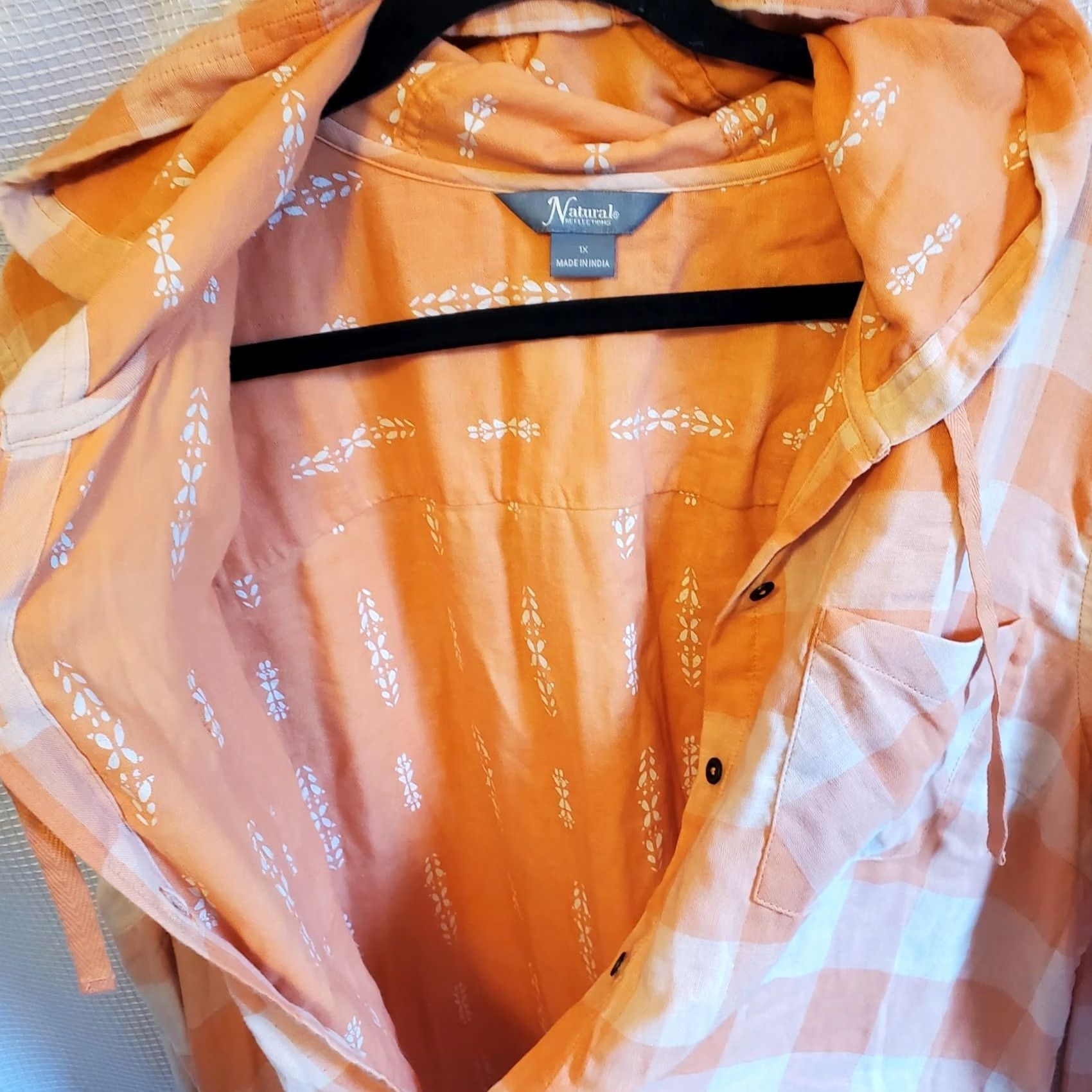 Vintage Natural Reflections Womens 1X Plaid Hooded Button Up Shirt Light Orange Size XL / US 12-14 / IT 48-50 - 4 Thumbnail