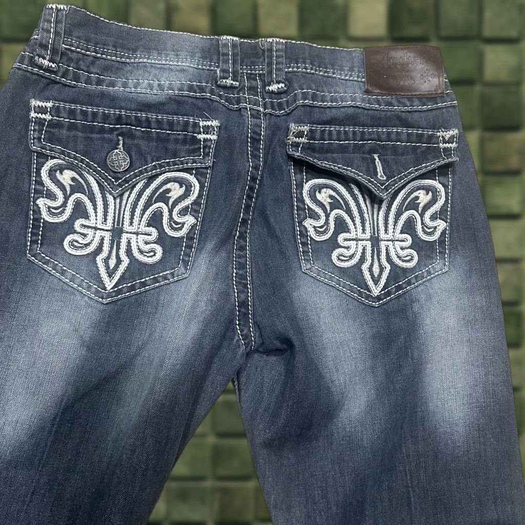 Denime Archaic Premium Jeans Mens 32x32 Denim Blue Embroidered Le Fleur Distressed 5-Pocket Regular Fit Jeans Men Size US 32 / EU 48 - 1 Thumbnail