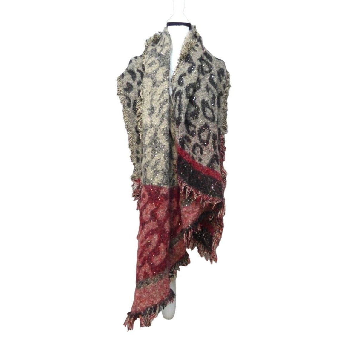 Other Inc International Concepts Leopard Sequin Wrap, Black/Red Size ONE SIZE - 7 Thumbnail