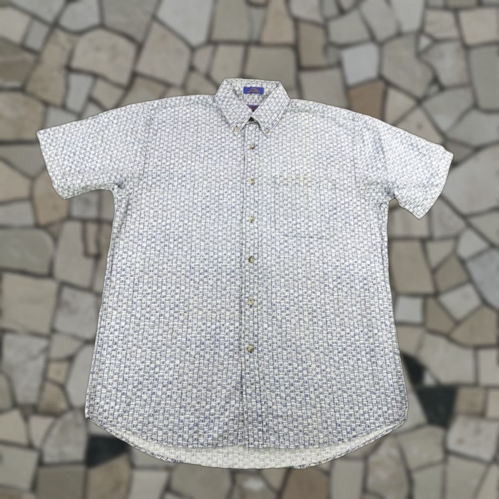 Pendleton VINTAGE Pendleton Shirt Mens M Blue White Abstract Geometric Camp Button Up Beach Shirt Size US M / EU 48-50 / 2 - 1 Thumbnail