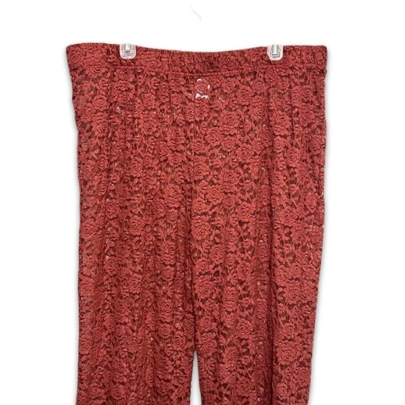 Other Open Edit Pants Wide Leg Floral Lace Brown Women's 1X NWOT Size 38" / US 16 / IT 52 - 2 Thumbnail