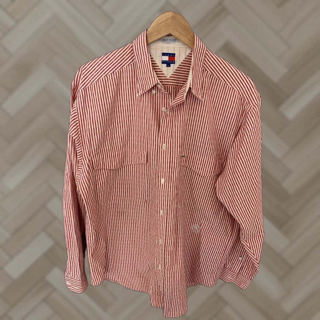 Tommy Hilfiger VTG Tommy Hilfiger Long Sleeve Shirt Mens Large Red 90s Button-Front Striped Shirt Size US L / EU 52-54 / 3 - 1 Thumbnail
