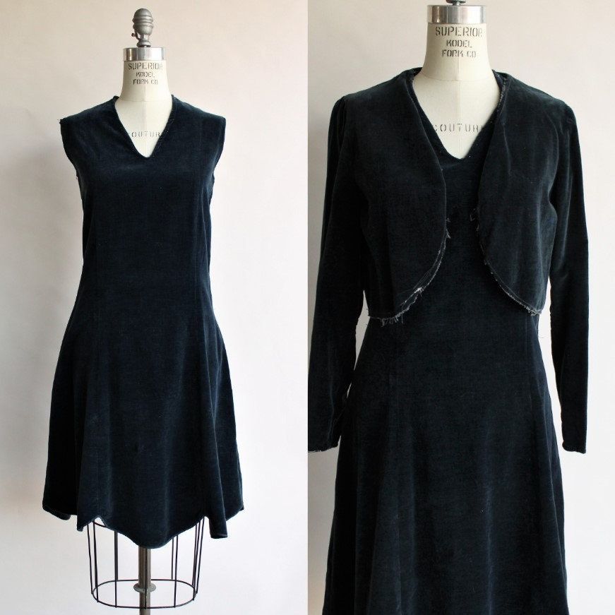 princess polly baby blue dress Vintage 1920s Dress with Jacket/ Navy Blue Cotton Velvet Day