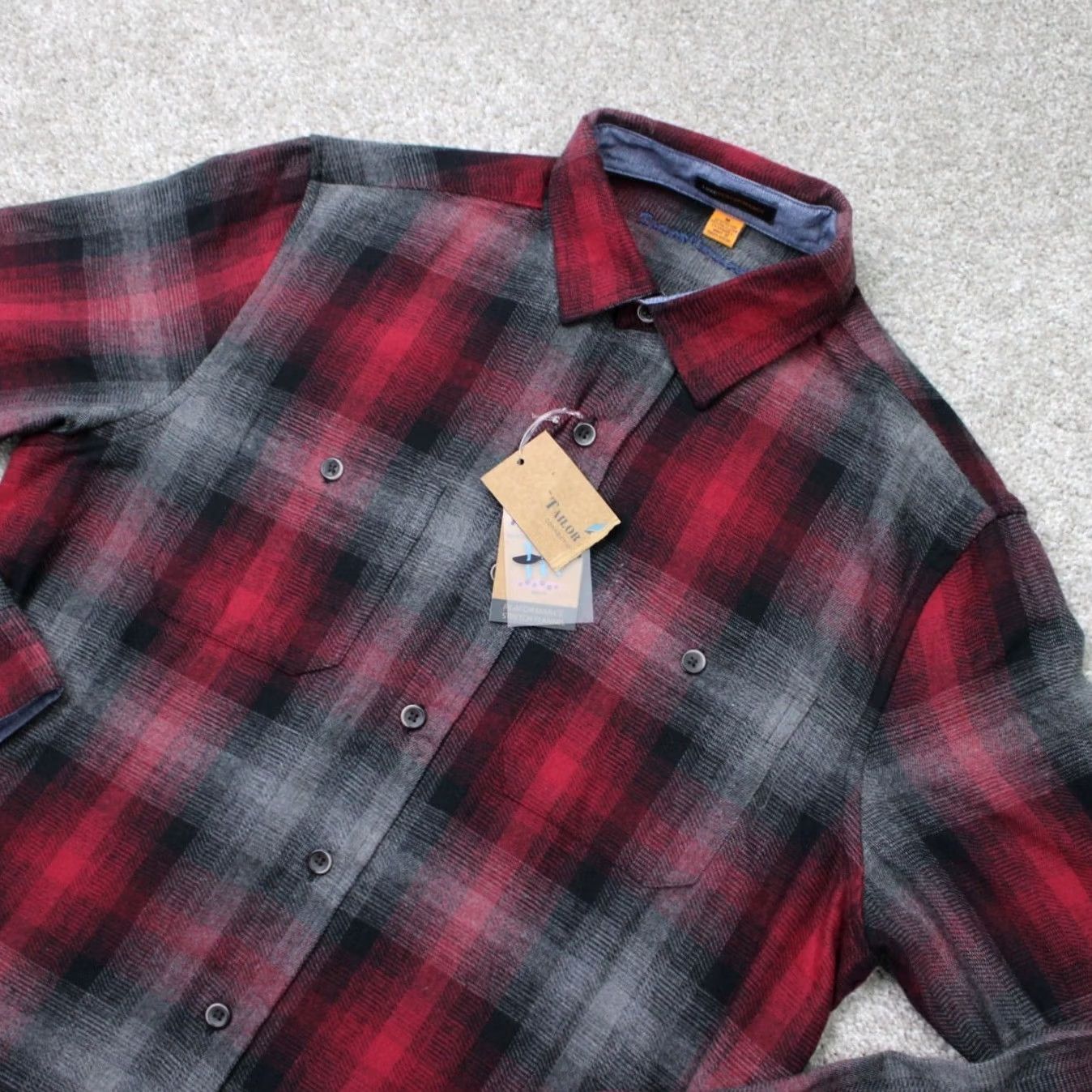Vintage Tailor Vintage Button-Up Shirt Mens Medium Red/Black Plaid Cotton Lightweight L/S NWT Casual Workwear Size US M / EU 48-50 / 2 - 3 Thumbnail