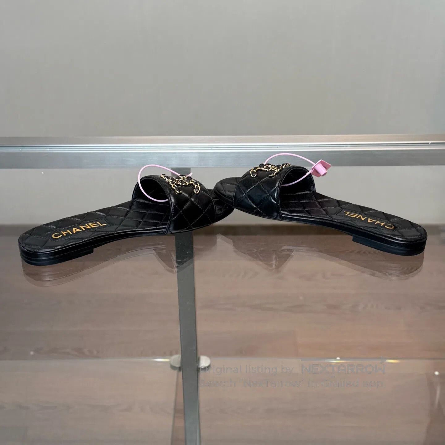 Chanel Chanel Black Gold Double C Leather Slipper with Chain-Latt Size US 4.5 / IT 34.5 - 6 Thumbnail