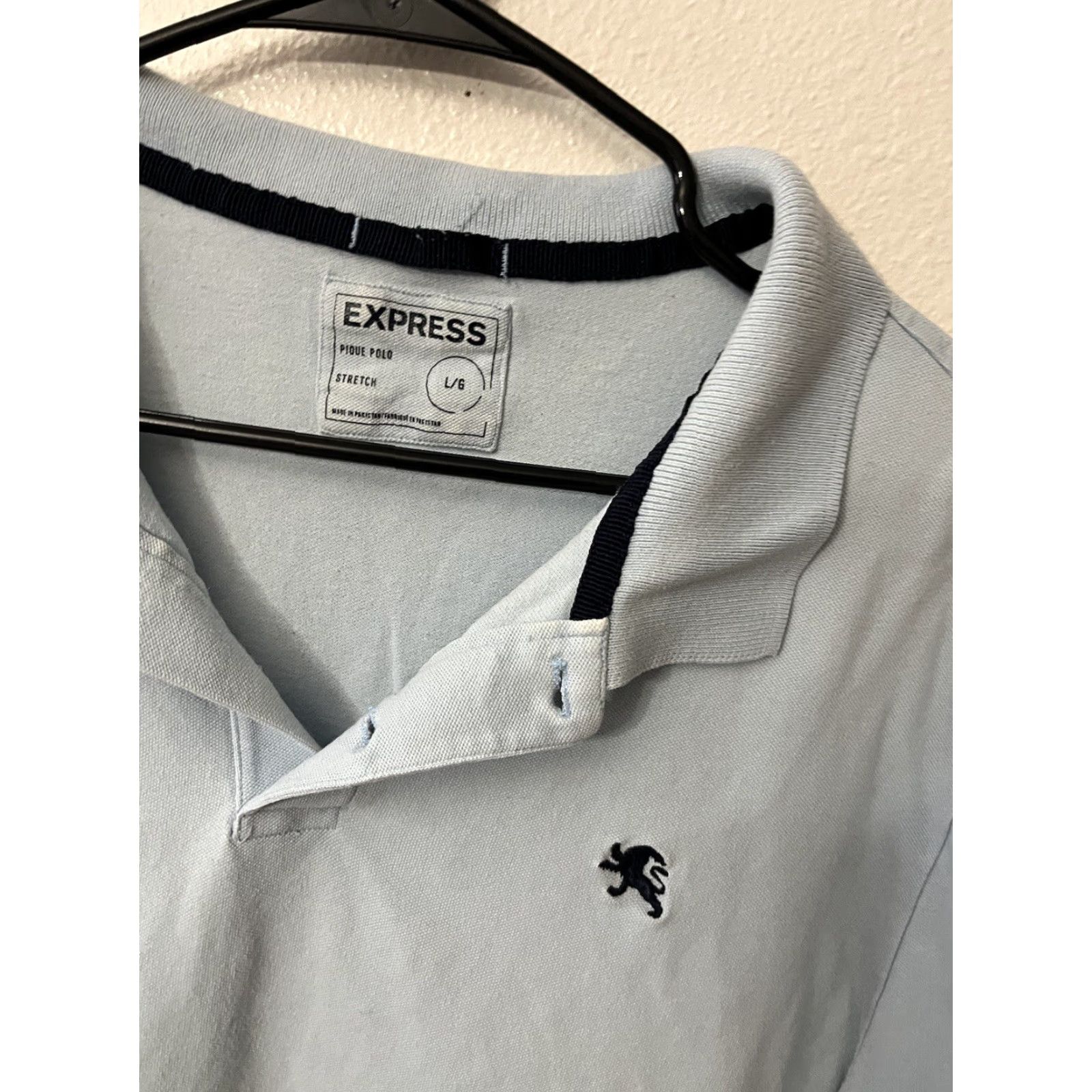 Express Express Shirt Mens Large Light Blue Polo Short Sleeve Pique Polo Fit Logo Polo Shirt Express Modern Fit Mens Large Blue Logo Size US L / EU 52-54 / 3 - 3 Thumbnail
