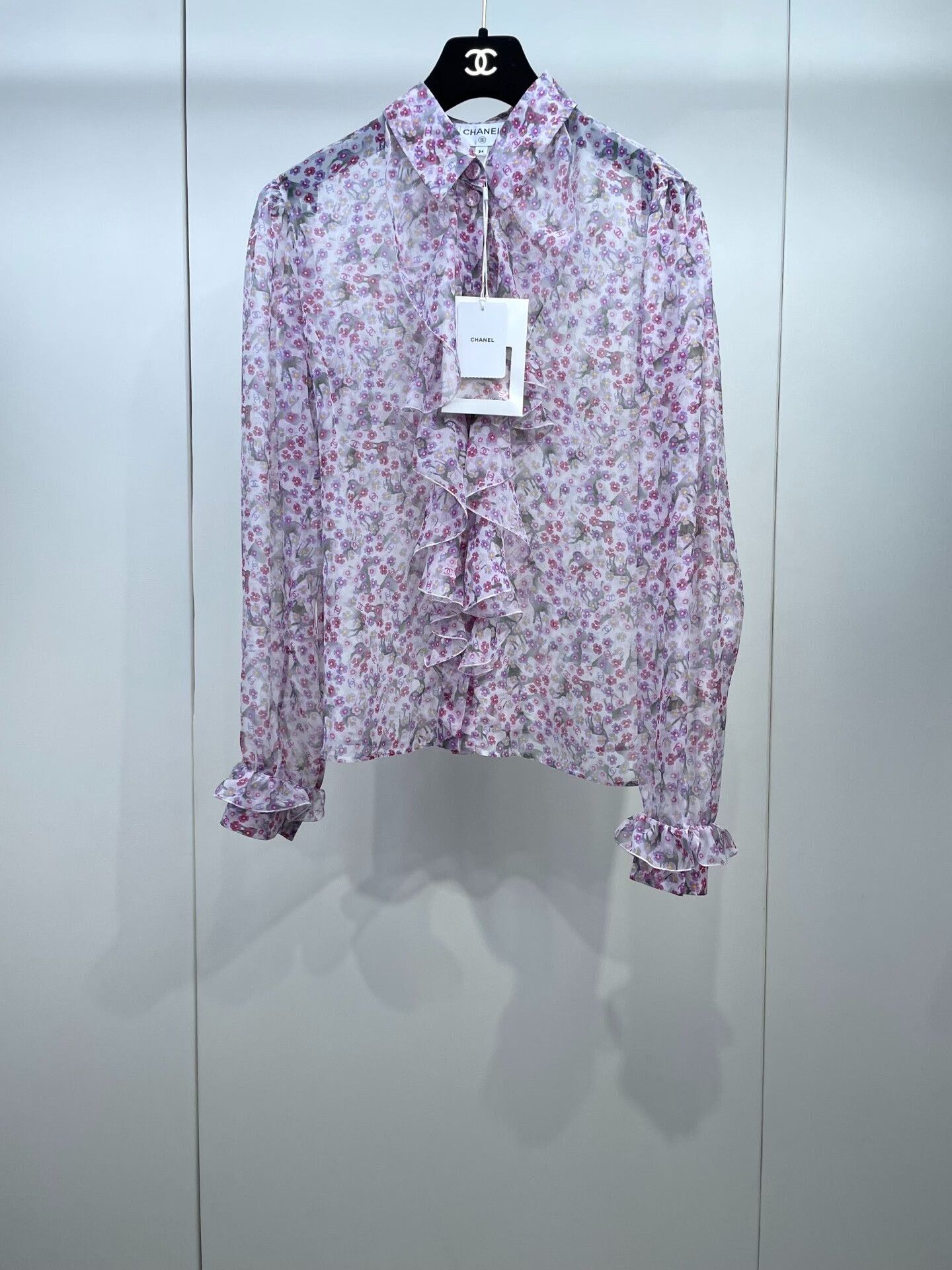 Chanel Chanel 25P Floral Ruffled Silk Shirt Size XXS / US 00 / IT 34 - 1 Thumbnail