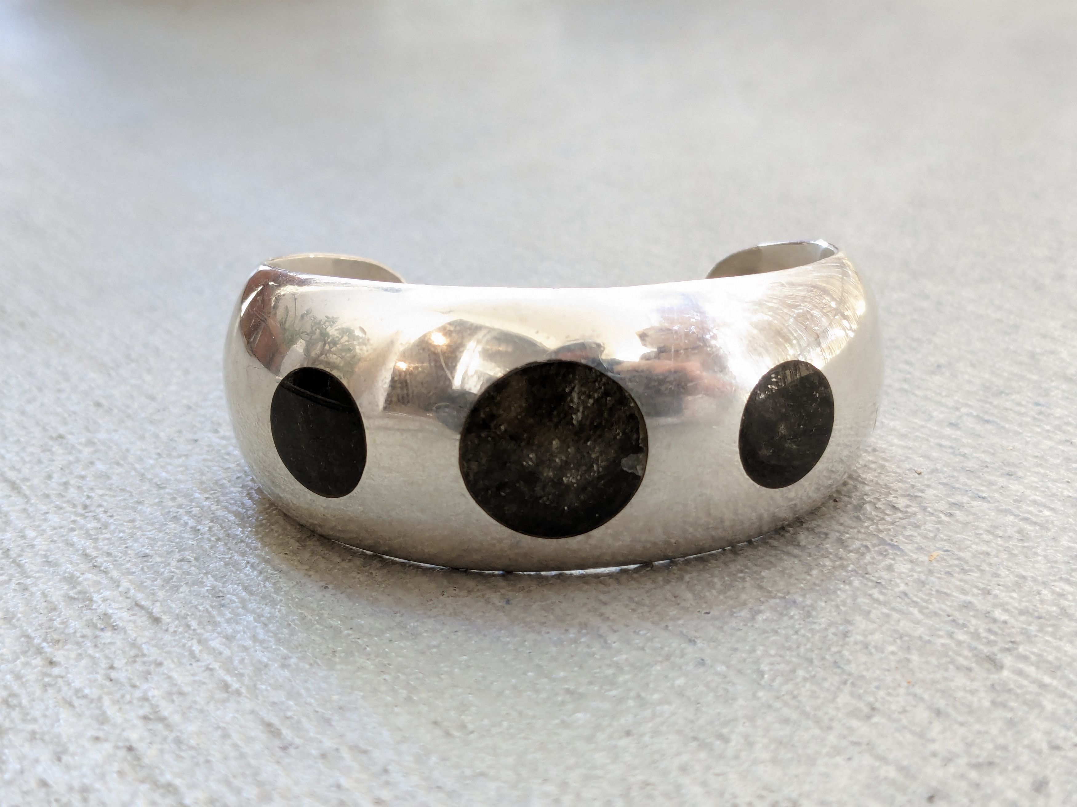Other Vintage Sterling Silver Bracelet Cuff Black Round 5" Modern Size ONE SIZE - 3 Thumbnail