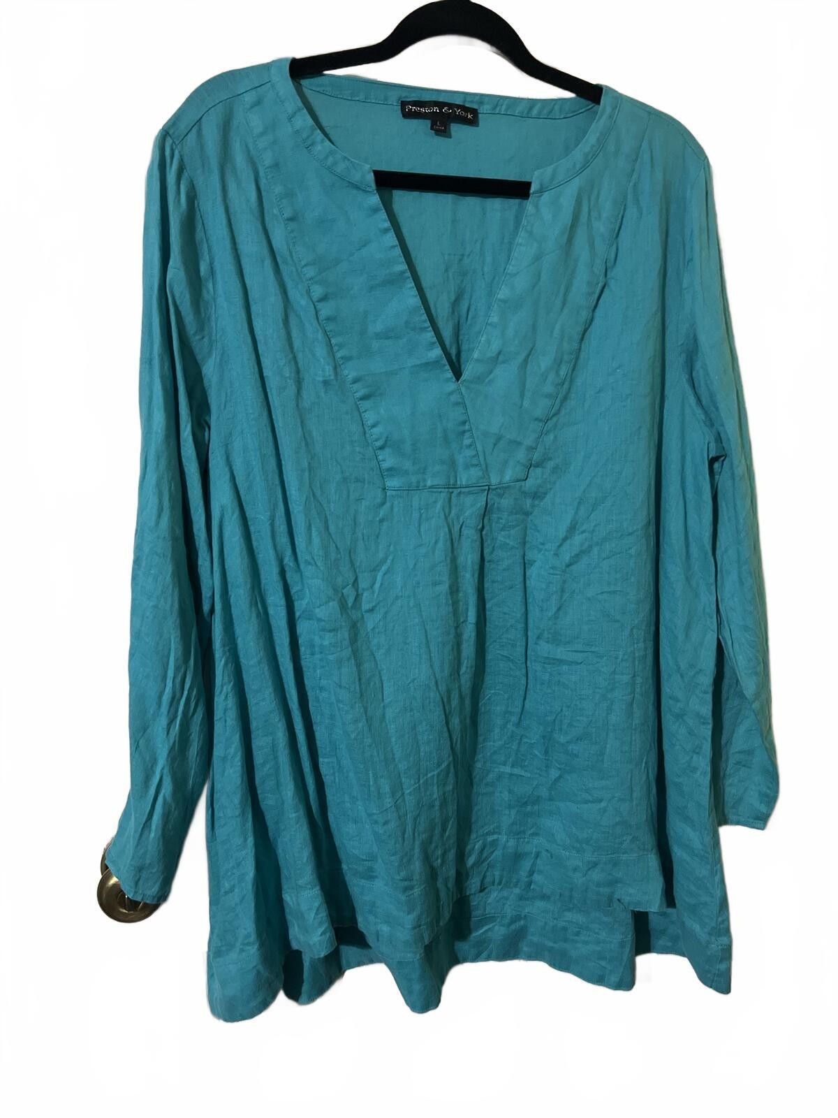 Preston & York Preston & York Women's Turquoise Linen Tunic Top Size L Size L / US 10 / IT 46 - 2 Thumbnail