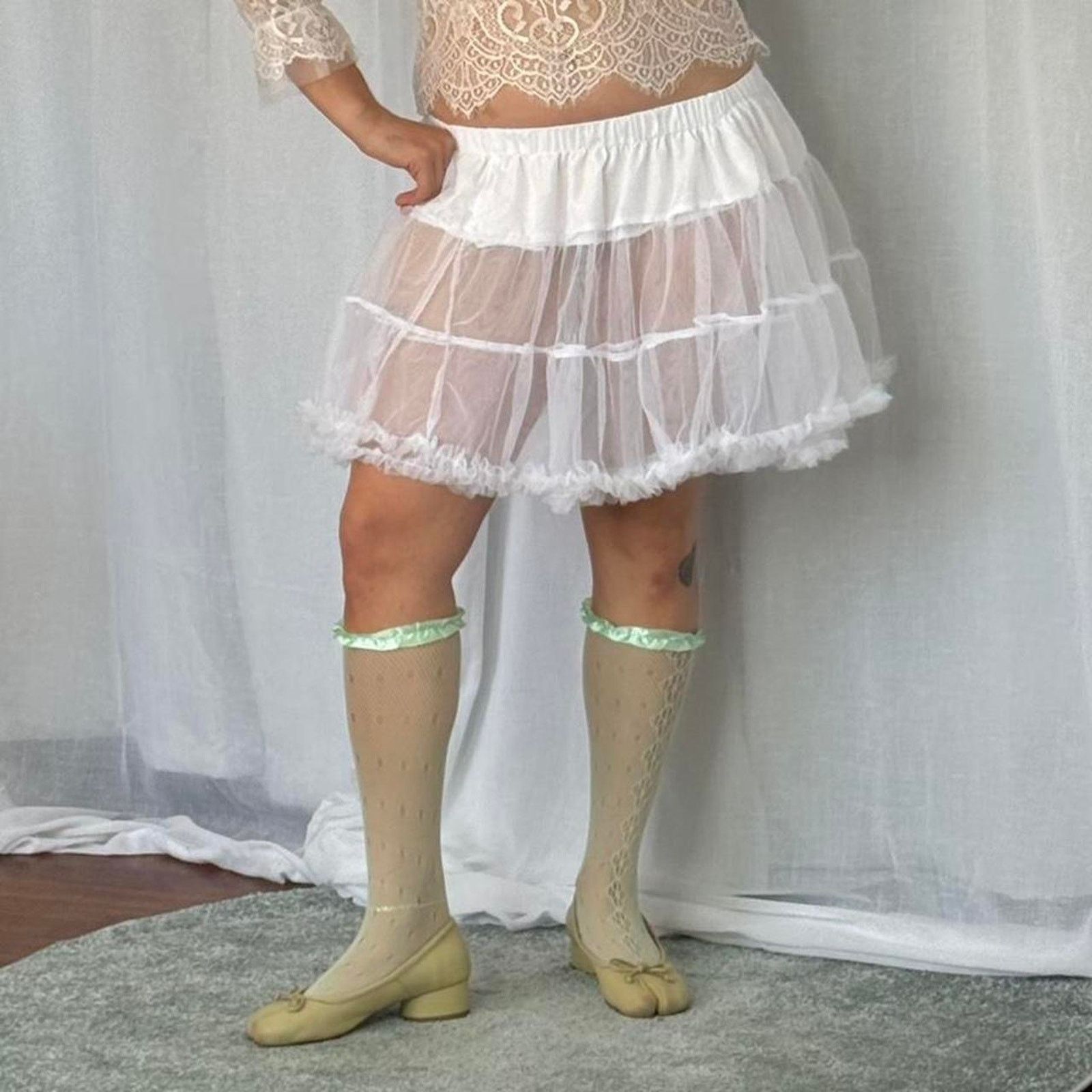 Other ✿ ⋆ 𓆩♡𓆪 White Sheer Balletcore Tulle Ruffle Mini Skirt ⋆ Size 29" - 1 Thumbnail