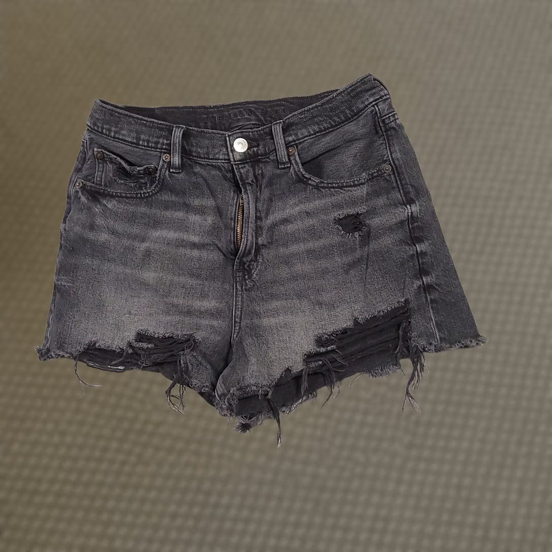 American Eagle Outfitters American Eagle Shorts Women's 8 Black Distressed Stretch Jean Hot Pants Size 30" / US 8 / IT 44 - 1 Thumbnail