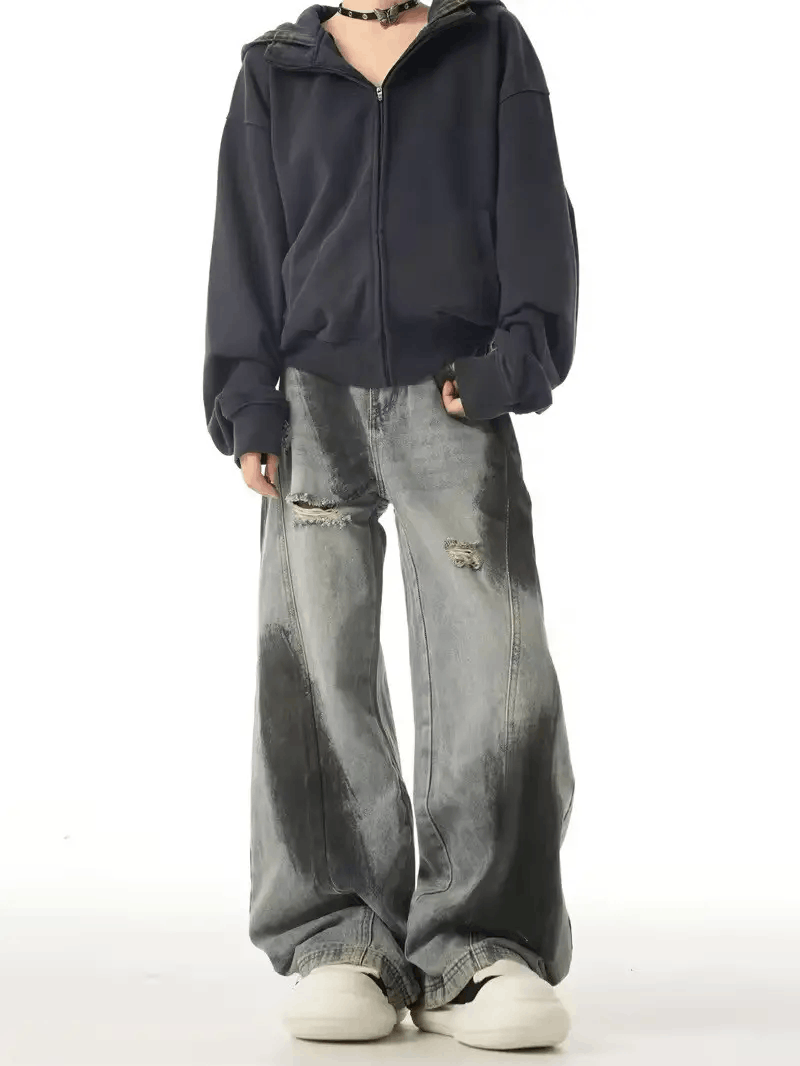 Jean Black-Gray Graffiti-Printed Wide-Leg Jeans Size US 34 / EU 50 - 1 Thumbnail