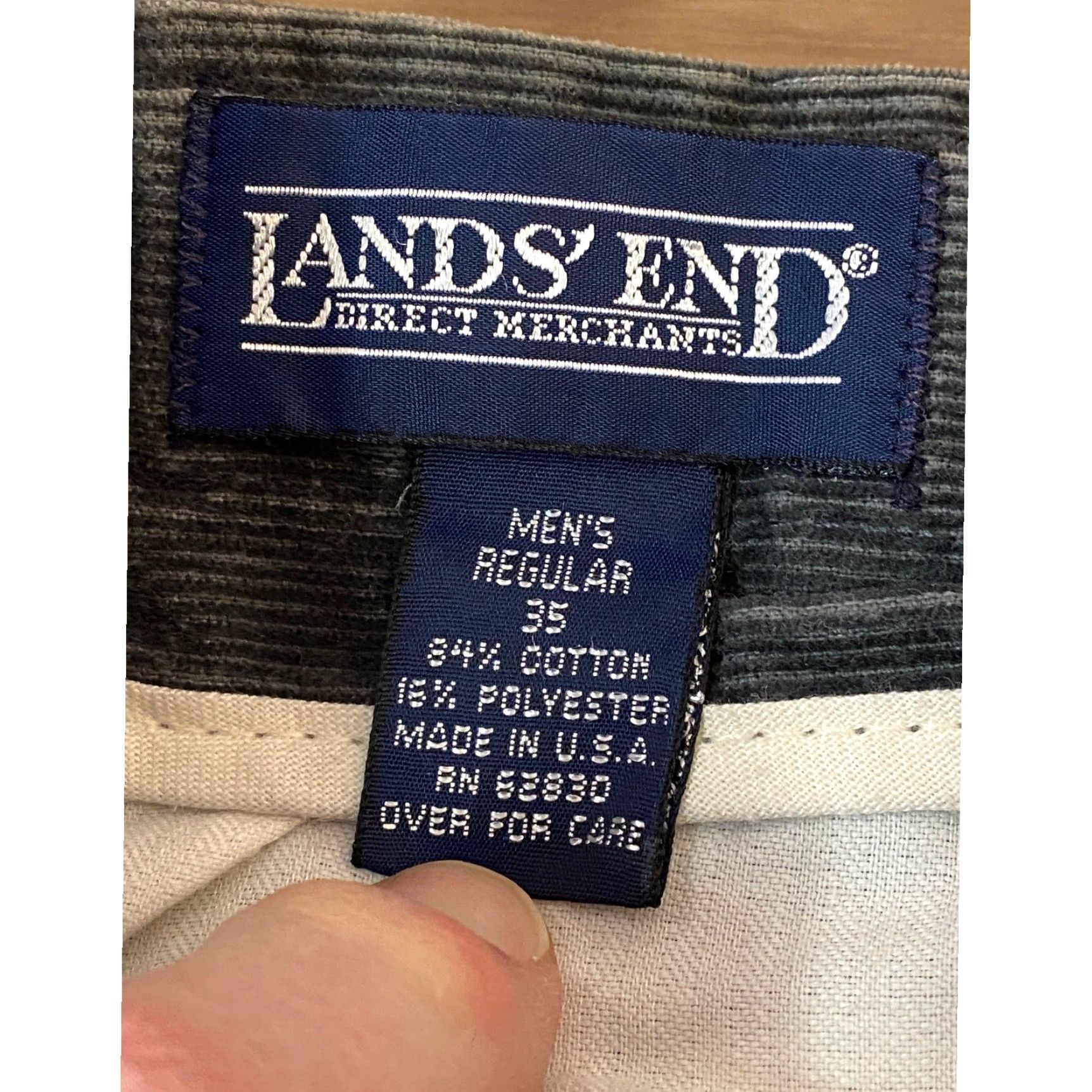 Lands' End Lands' End Mens Corduroy Pants Flat Front Regular Fit 35x30 Gray Charcoal Vintage? No. 5-Pocket Workwear Casual Pants Mens Size US 35 - 6 Thumbnail