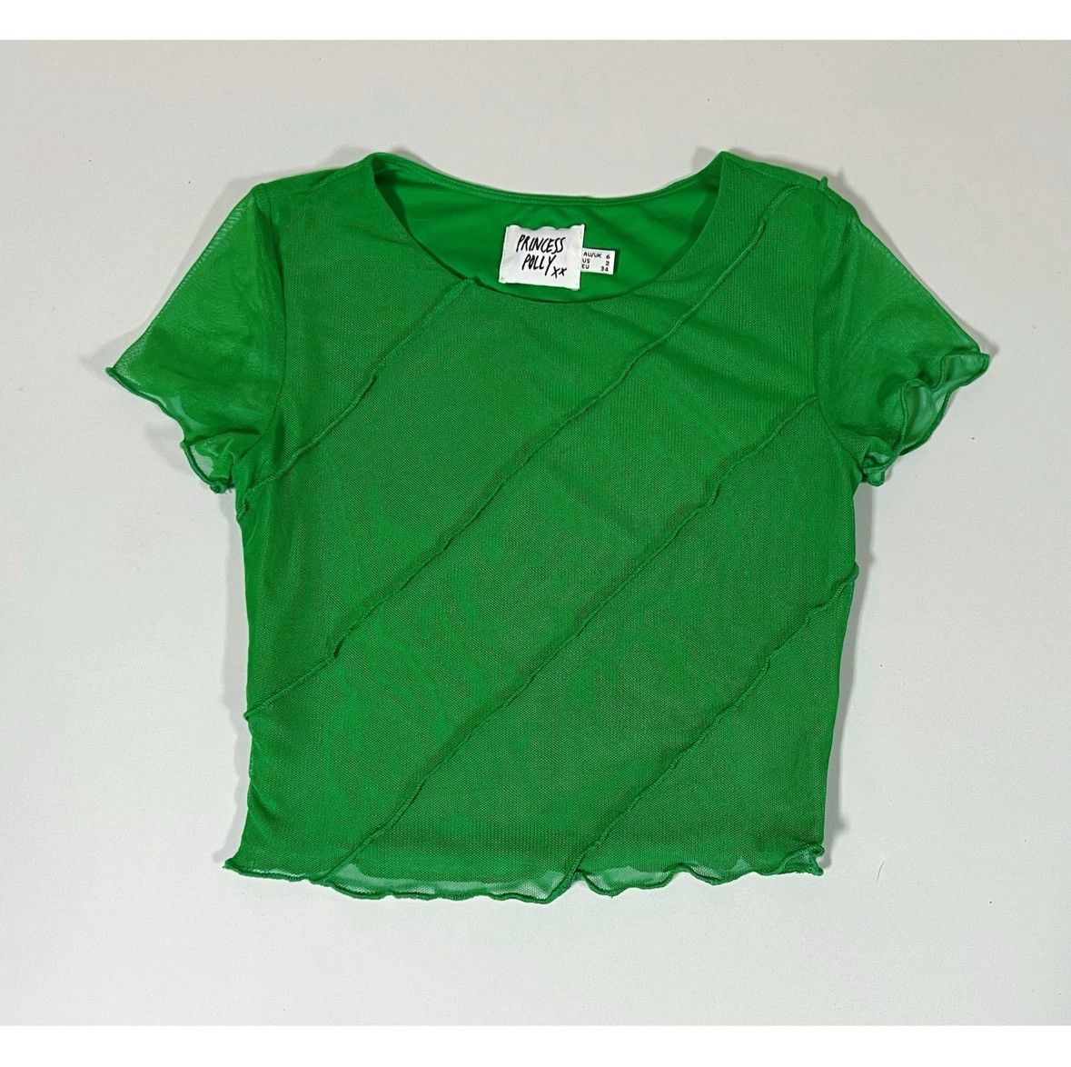 PRINCESS POLLY Princess Polly Green Mesh Tee T-Shirt Top Blouse Size 2 💚 Size XS / US 0-2 / IT 36-38 - 1 Thumbnail