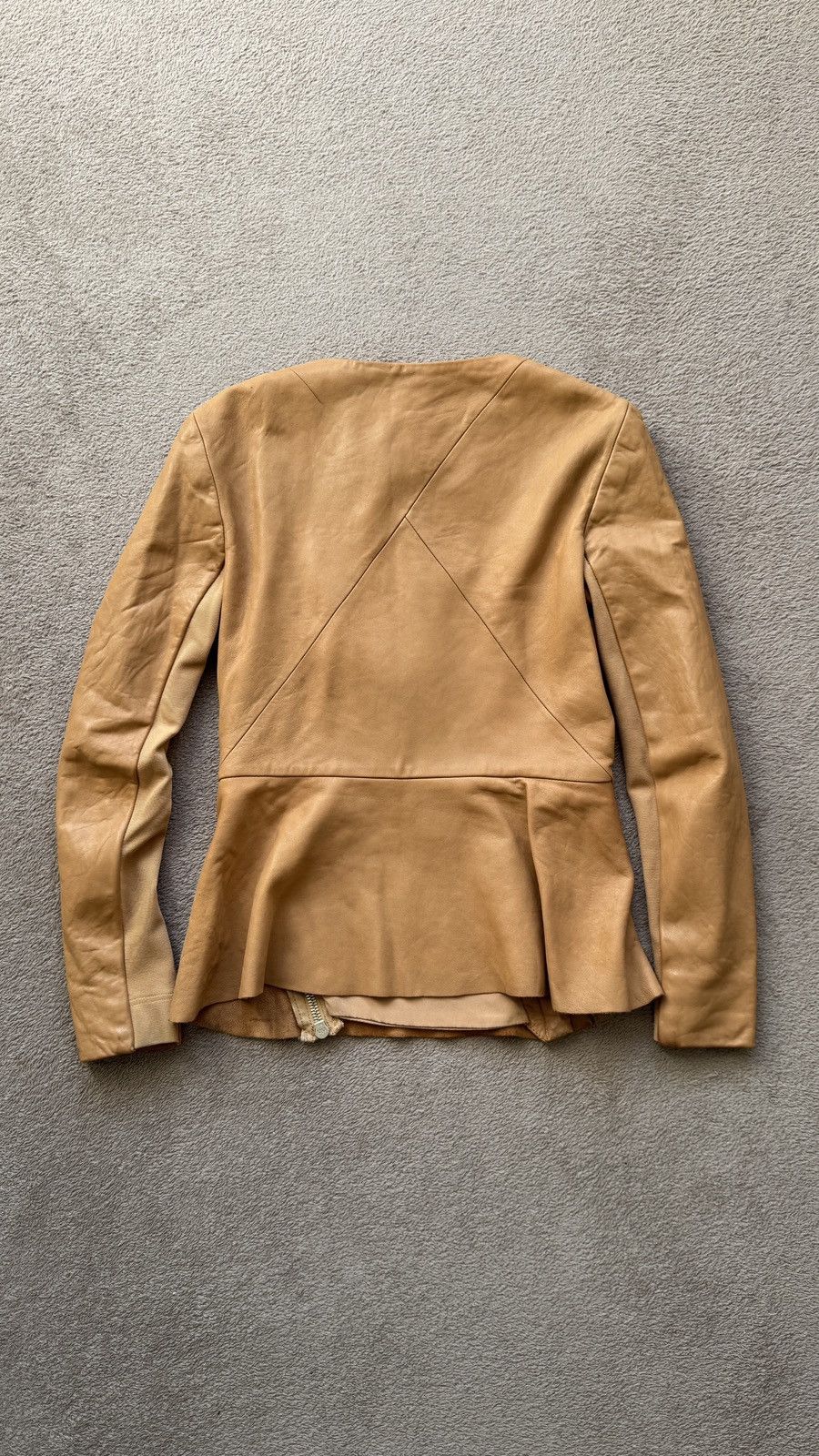 Genuine Leather Willow Soft Cognac Lambskin Leather Zippers Detail Jacket Size M / US 6-8 / IT 42-44 - 6 Thumbnail