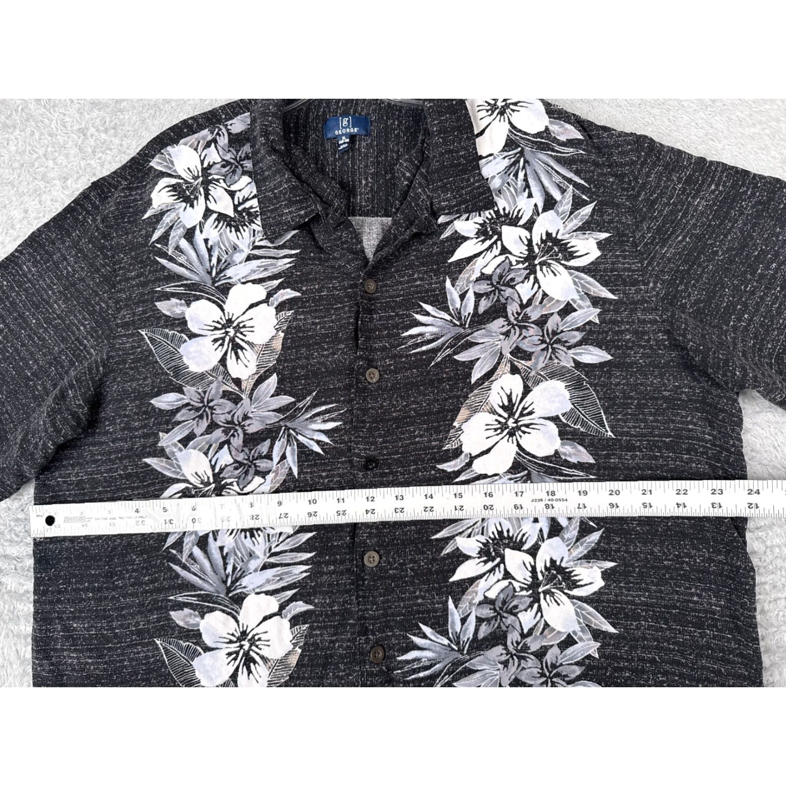 George George Shirt Mens XL Gray White Floral Bowling Rayon Hawaiian Vintage: No Size US XL / EU 56 / 4 - 7 Thumbnail