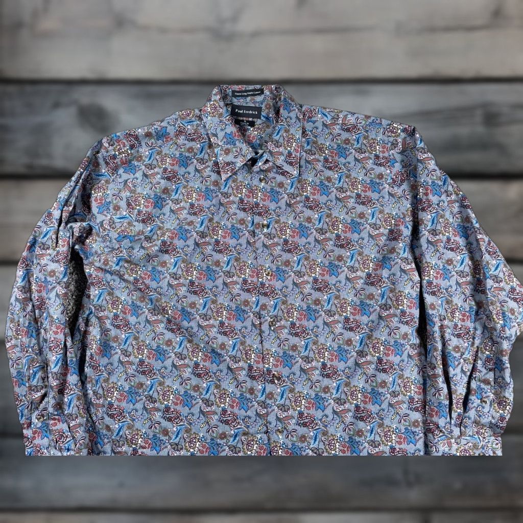 Vintage Paul Fredrick Paisley Pattern Shirt Adult XL Gray Cotton Long Sleeve Button-Up Classic Fit Mens Size US XL / EU 56 / 4 - 1 Thumbnail