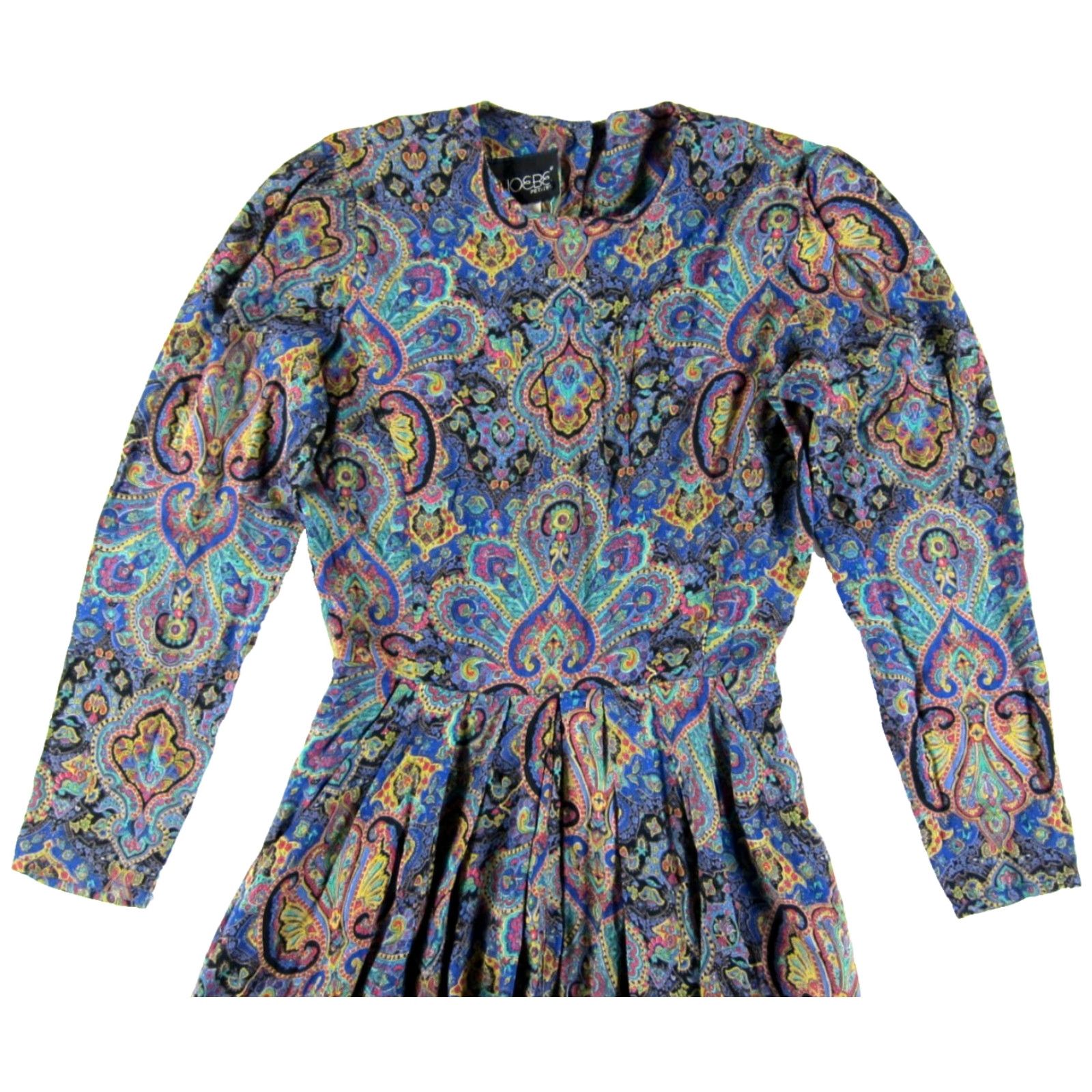 Vintage VTG Pheobe Petites Rayon Purple Green Paisley Long Sleeve Pocket Midi Dress XS-S - Womens Size XS / US 0-2 / IT 36-38 - 5 Thumbnail