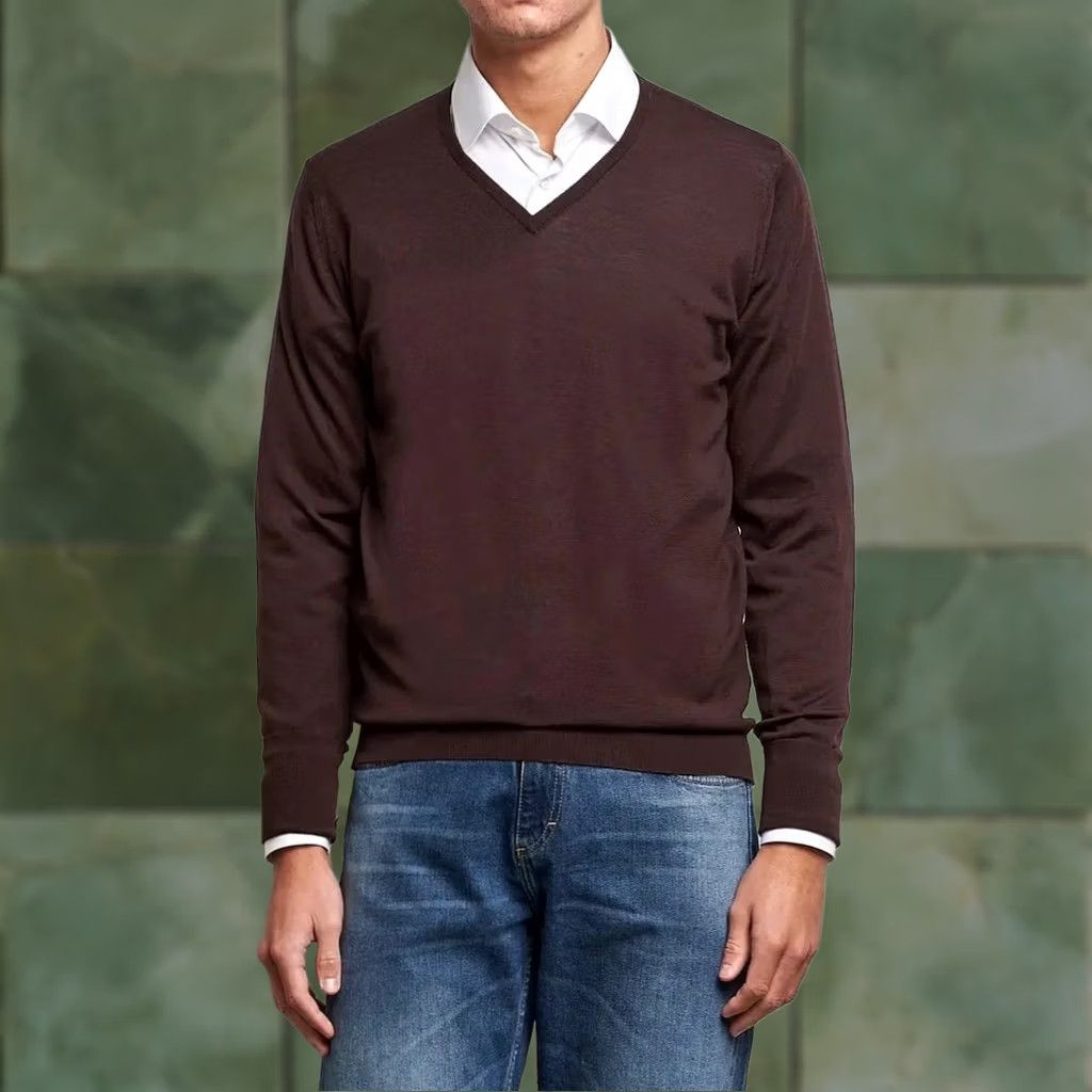 John Smedley John Smedley England Design light elastic Brown V neck wool sweater long sleeve Shirt Mens L Brown Wool V-Neck Pullover 70 cm 72 cm 38 cm 55 cm - - Size US L / EU 52-54 / 3 - 1 Thumbnail