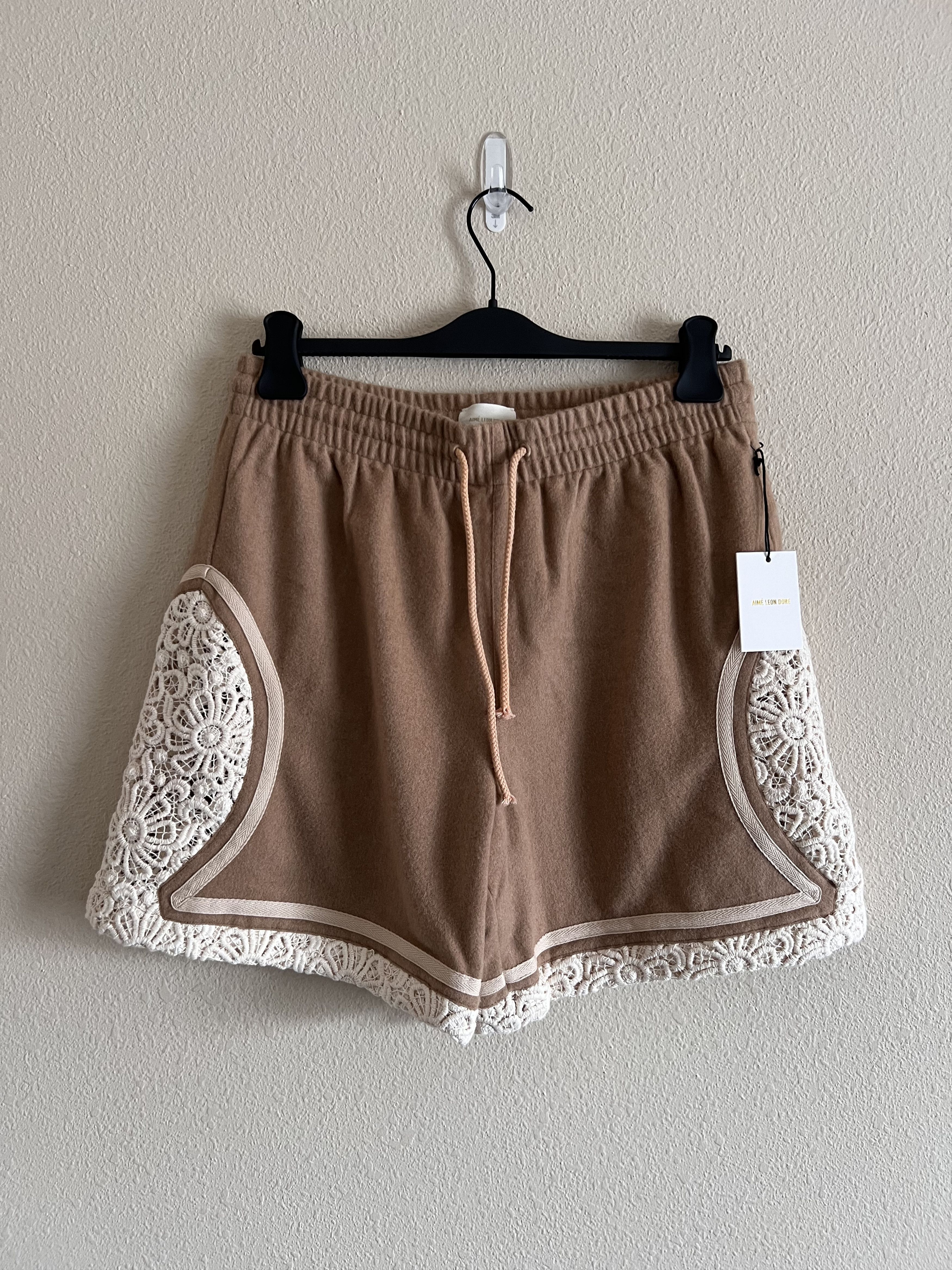 image of Aime Leon Dore Lace Camel Hair Court Shorts In Beige, Men's (Size 32)