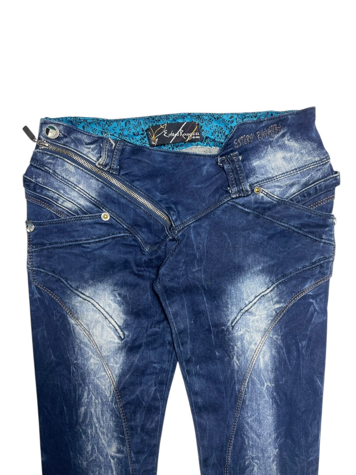 Japanese Brand 2000’s Estero Ragazza - Asymmetrical Bikers Denim Pants Size 28" / US 6 / IT 42 - 2 Thumbnail