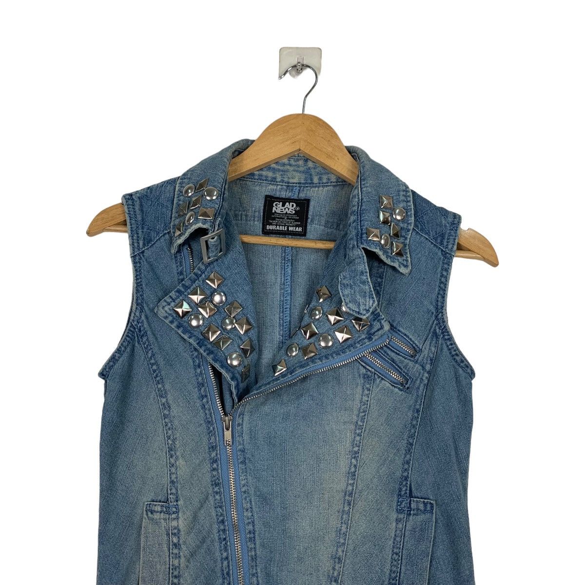 Japanese Brand GLAD NEWS Studded Double Collar Denim Vest #1092-C50 Size XS / US 0-2 / IT 36-38 - 2 Thumbnail