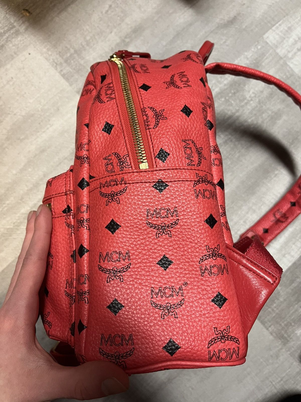 MCM MCM Red/Watermelon Colour Logo Monogram Backpack Size ONE SIZE - 3 Thumbnail