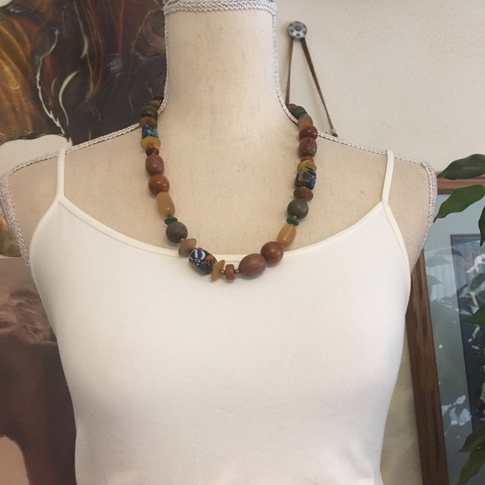 Vintage Vintage wood agate bead necklace Size ONE SIZE - 2 Thumbnail