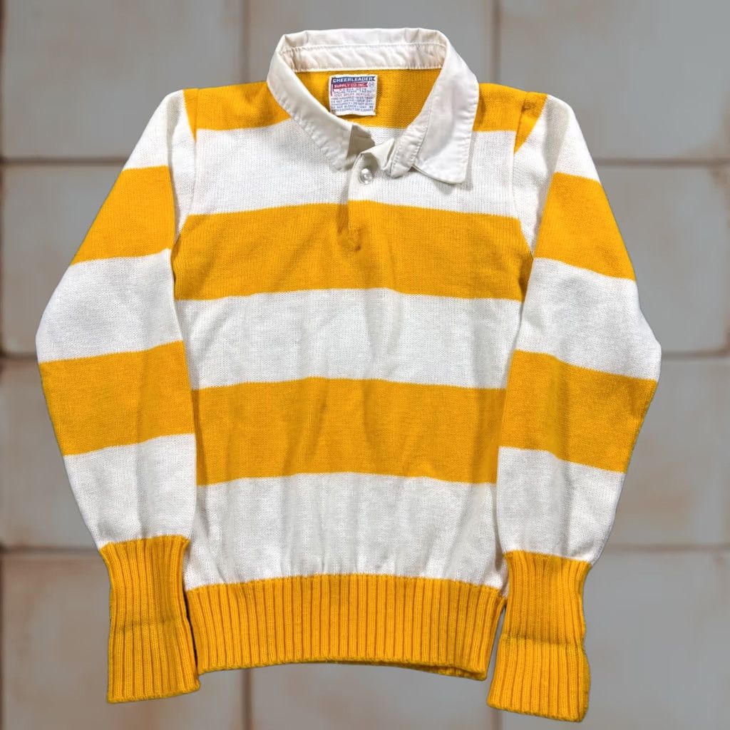 Vintage VINTAGE Cheerleader Supply Co Striped Knit Polo Sweater Acrylic Womens Small 70s Yellow Size S / US 4 / IT 40 - 1 Thumbnail