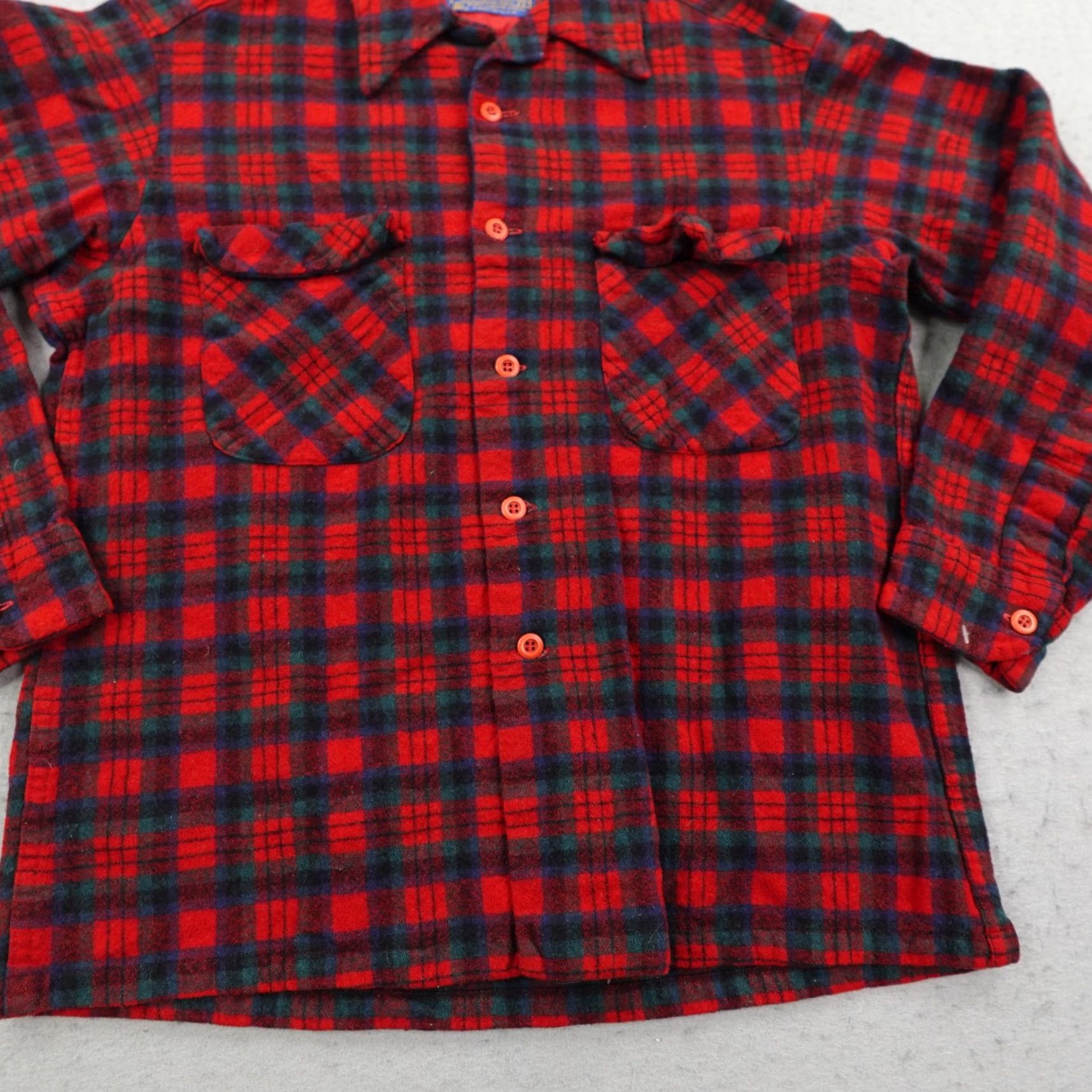Pendleton VINTAGE Pendleton Board Shirt Mens Small Red Green Plaid Wool Flannel 70s Western Outdoors Mens S Red plaid Wool Shirt Size US S / EU 44-46 / 1 - 3 Thumbnail