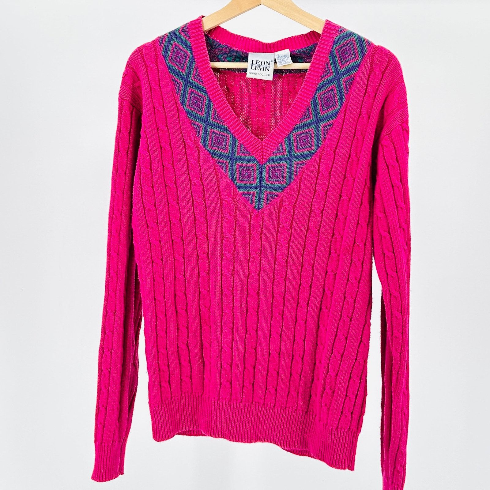 Vintage 80s Leon Levin Fuchsia Ramie Cotton Cable Knit Sweater Size M / US 6-8 / IT 42-44 - 1 Thumbnail