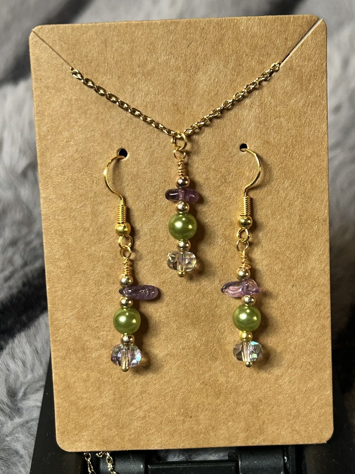 Handmade Handcrafted amethyst Czech glass pearl crystal necklace set Size ONE SIZE - 2 Thumbnail
