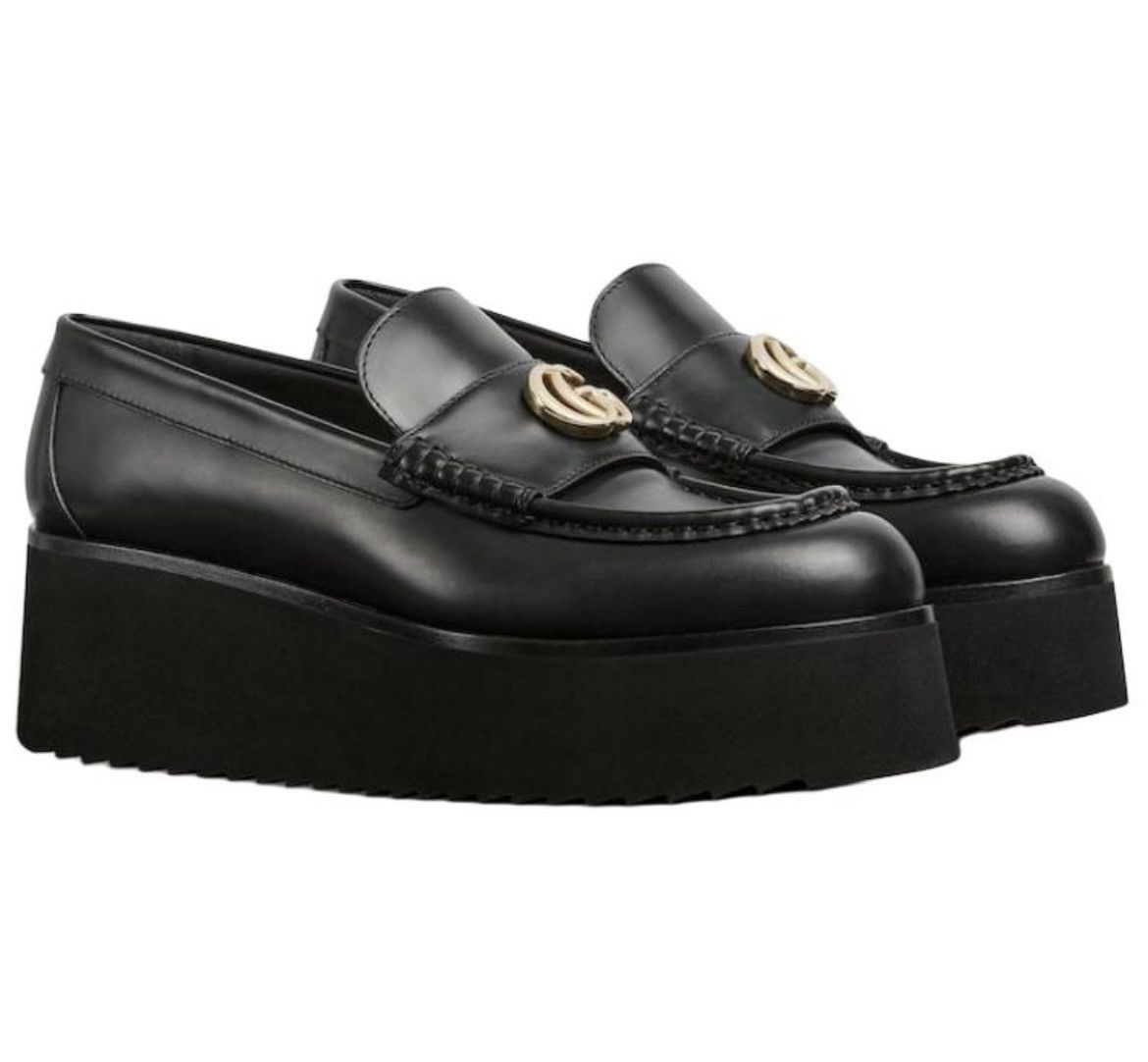 Gucci Gucci Moccasin Leather Loafers 5.5cm Black Millennial Ribot Size US 8 / IT 38 - 1 Thumbnail