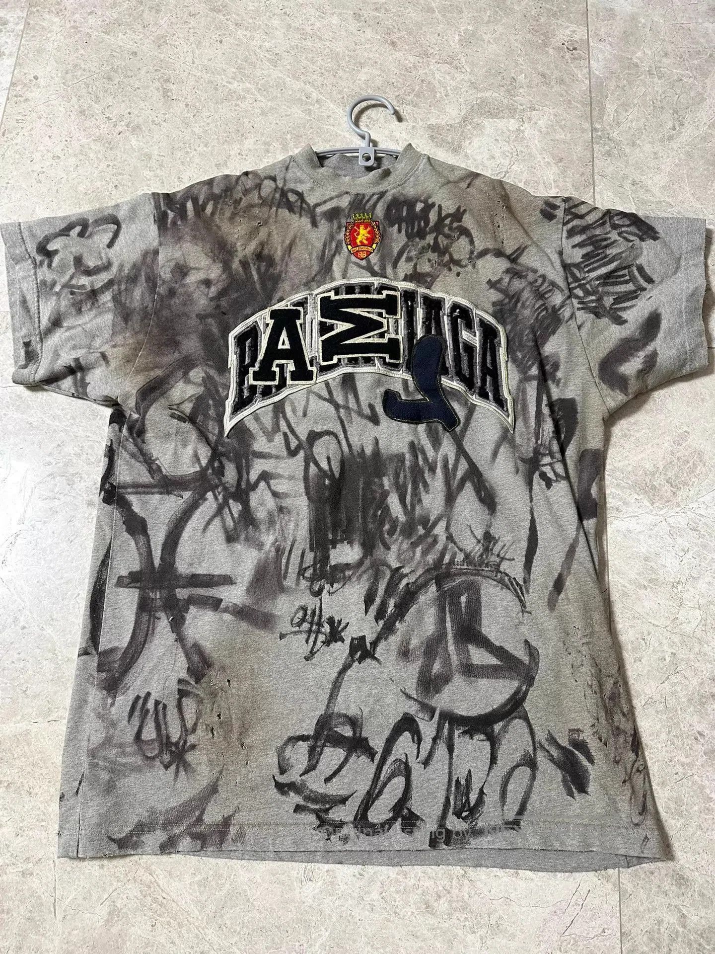 Balenciaga Gray Graffiti Print Short Sleeve Shirt. Size US S / EU 44-46 / 1 - 1 Thumbnail