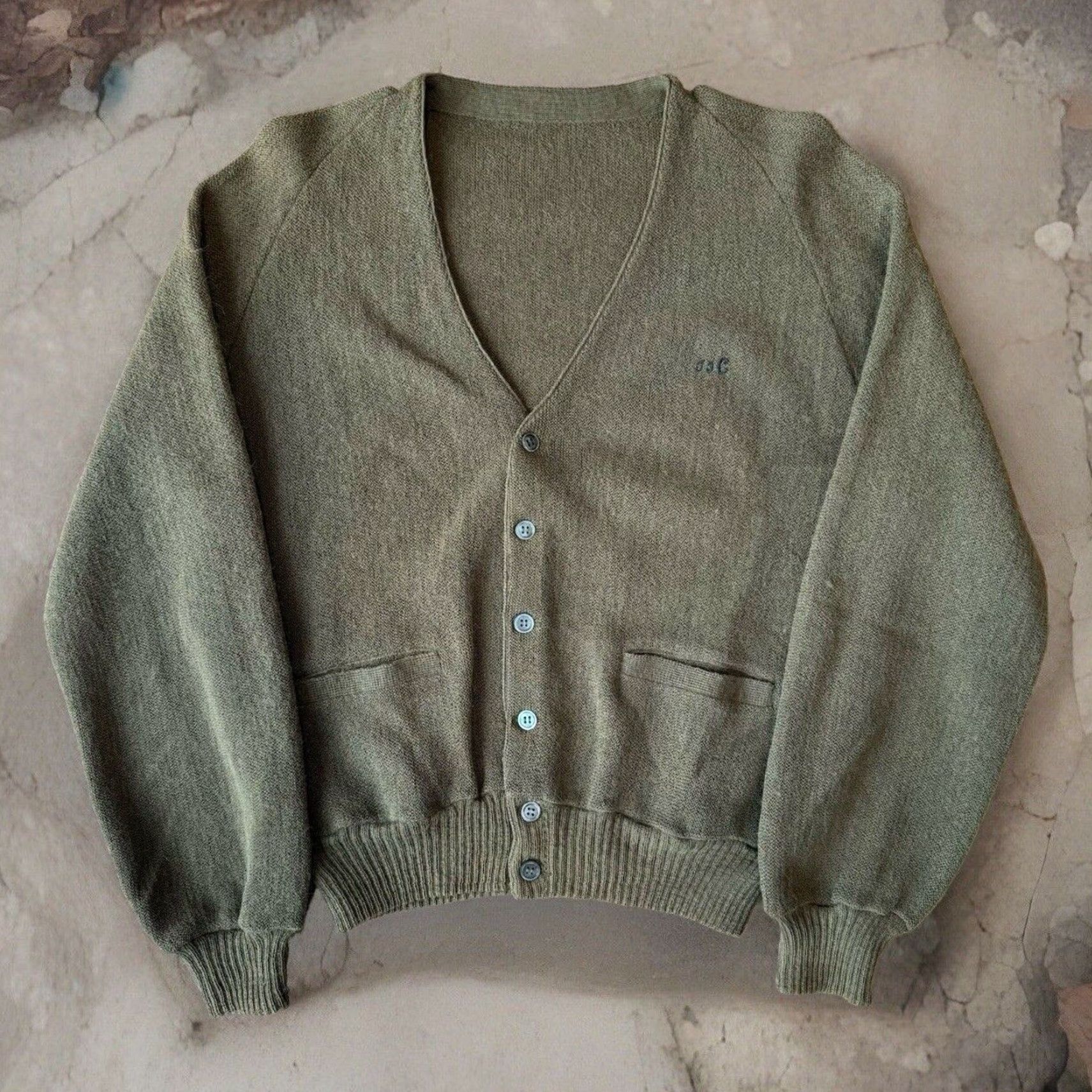 Vintage VINTAGE Cardigan Mens Wool Green S 70s USA Made Wool Cobain Long Sleeve Size US S / EU 44-46 / 1 - 2 Thumbnail