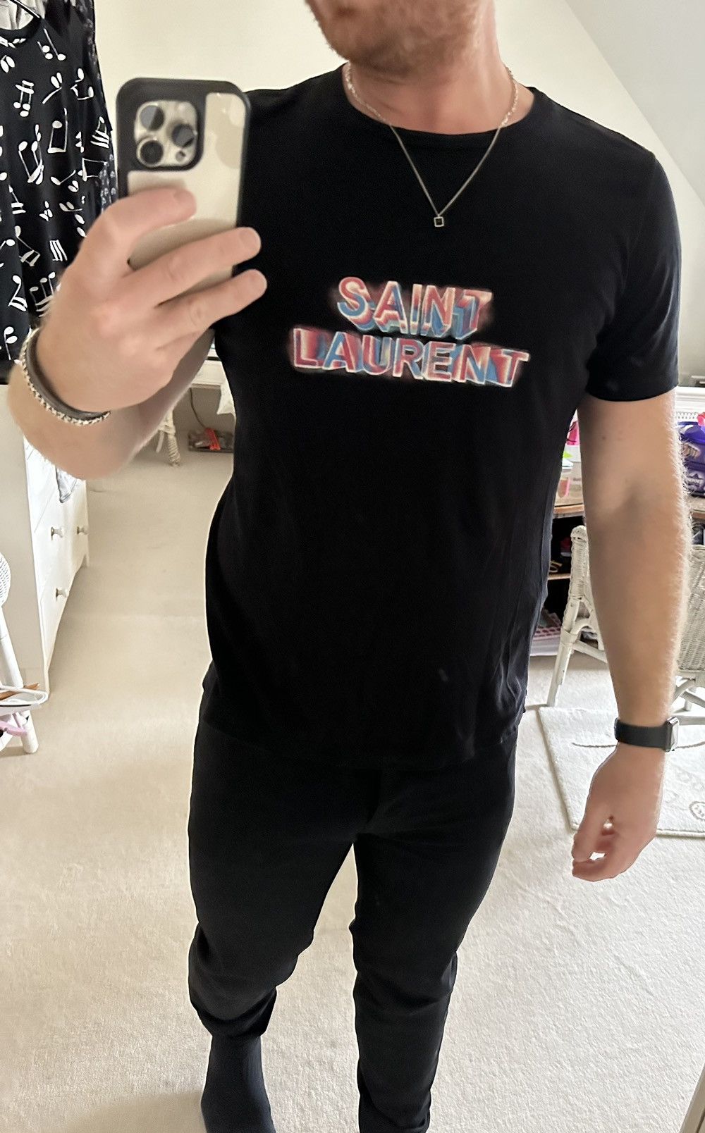 Saint Laurent Paris Saint Laurent neon logo black t shirt Size US S / EU 44-46 / 1 - 4 Thumbnail