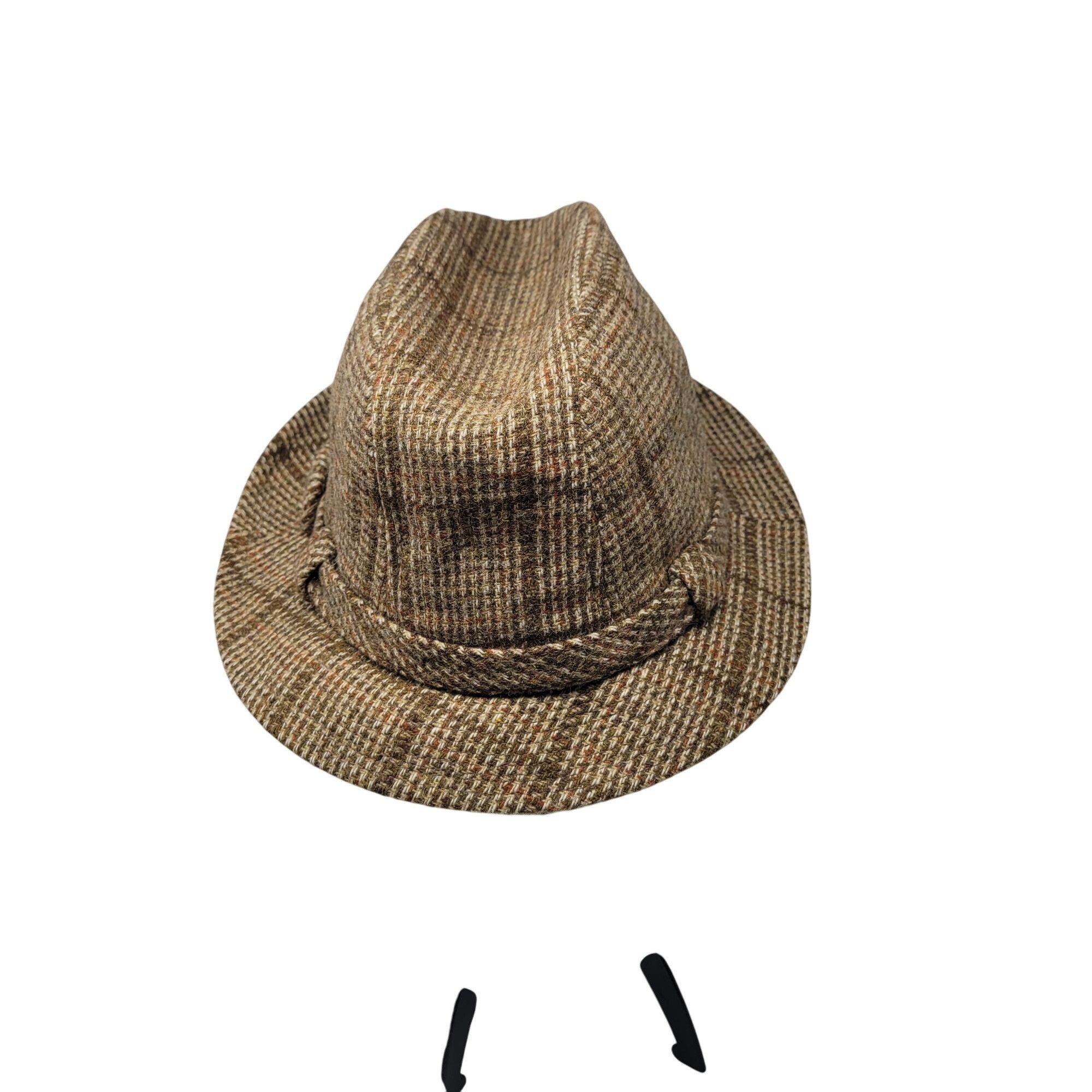 Stetson Vtg Stetson Plaid Tweed Wool Plaid Fedora Hat Sz 7 3/8 Beige Size ONE SIZE - 8 Thumbnail
