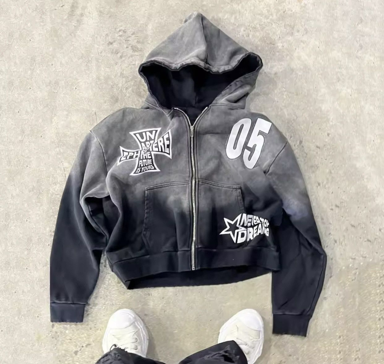 Vintage Street New Gradient Retro Washed Zipper Hoodie Printed Size US L / EU 52-54 / 3 - 3 Thumbnail