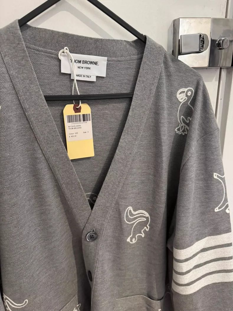 Thom Browne Thom Browne Grey zoo four-striped cardigan jacket Size US L / EU 52-54 / 3 - 2 Thumbnail