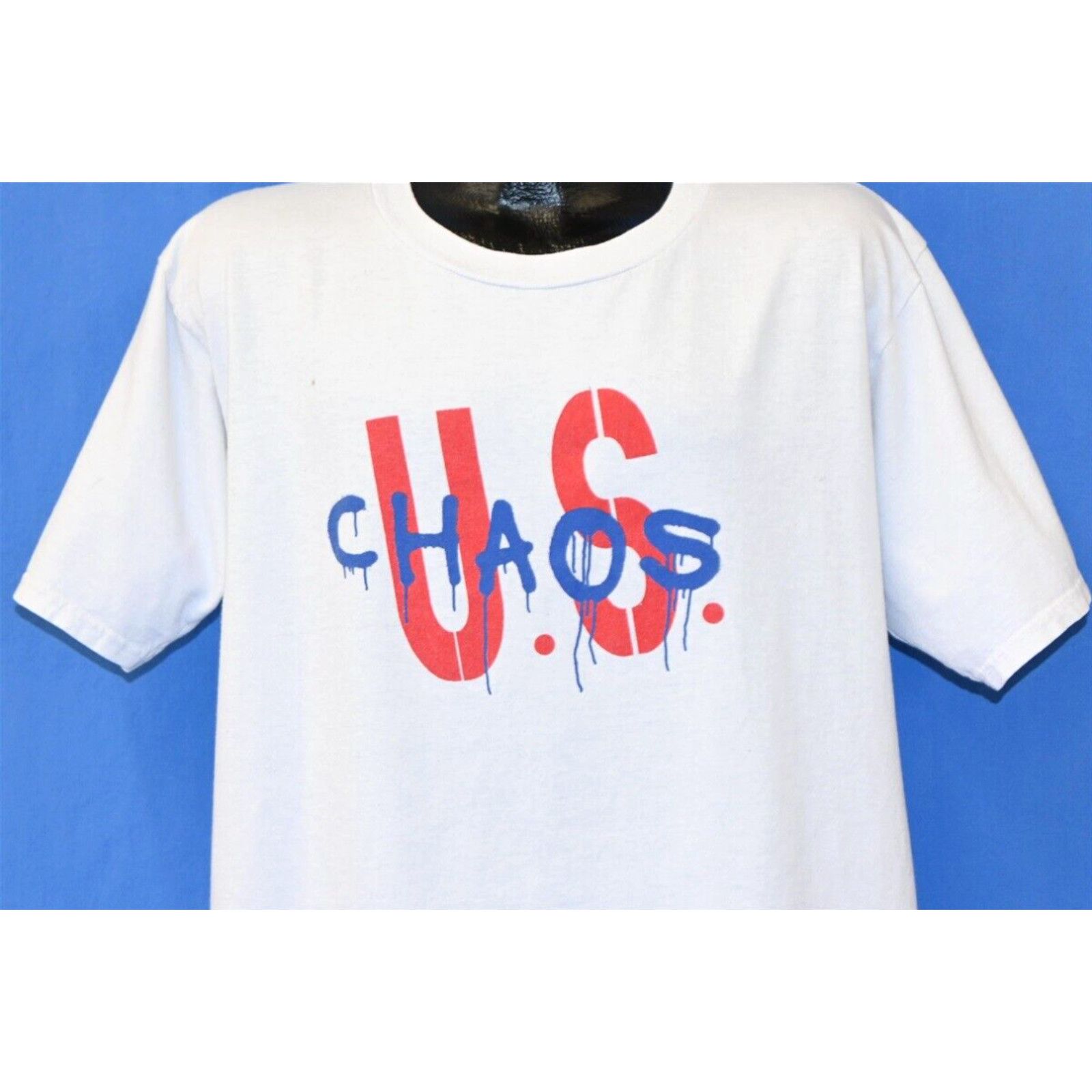 image of Gildan Vintage 90's U.s. Chaos Street Punk Oi! Hardcore Rock New Jersey T-Shirt Large L in White