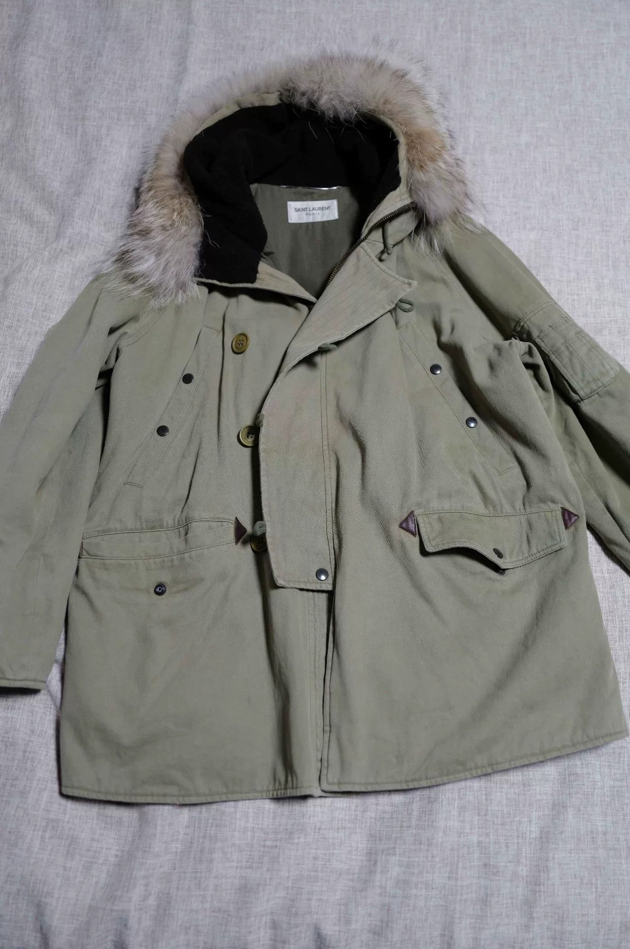 Saint Laurent Paris Saint Laurent Army Green Parka Coat with Fur Size US S / EU 44-46 / 1 - 1 Thumbnail