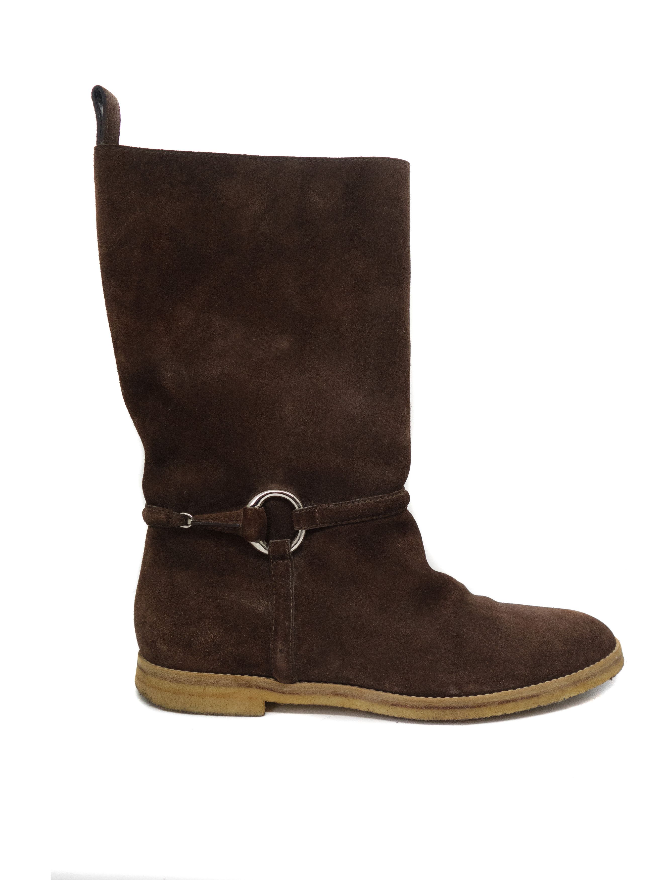 Gucci 00s Suede Mid-Calf Metal O-Ring Boots Tom Ford Size US 10 / IT 40 - 2 Thumbnail
