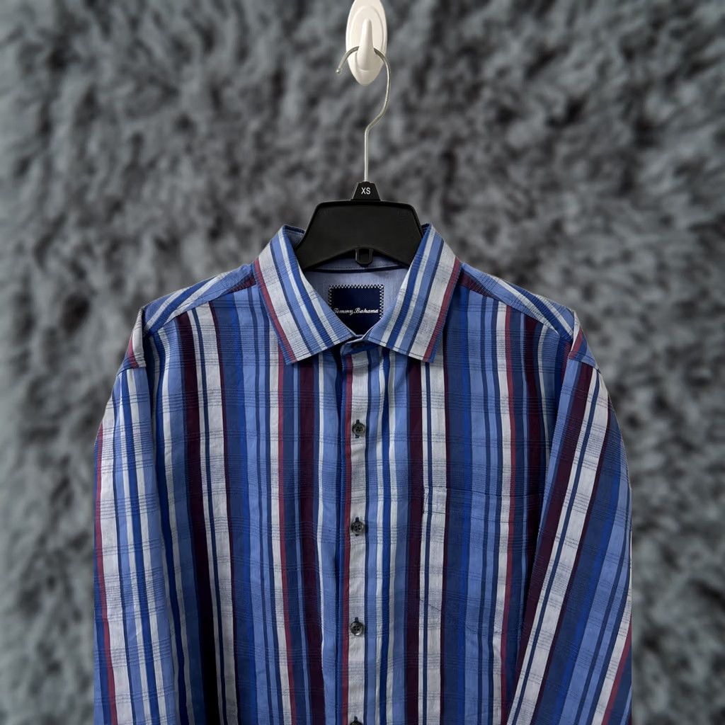 Tommy Bahama Tommy Bahama Shirt Mens Medium Blue Striped Cotton Silk Hawaiian Button Down L/S Size US M / EU 48-50 / 2 - 1 Thumbnail