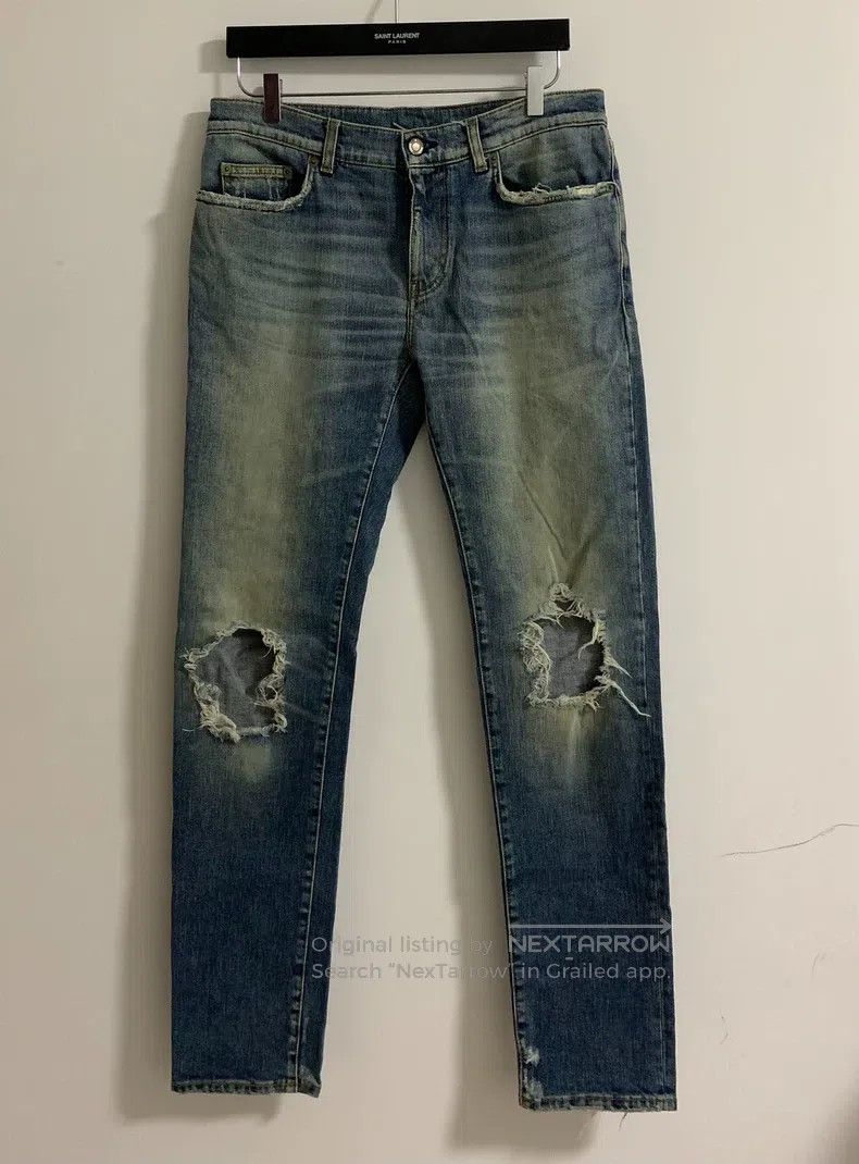 Saint Laurent Paris Saint Laurent Paris Blue Faded Yellow Mud Double Knee Dest Size US 32 / EU 48 - 1 Thumbnail