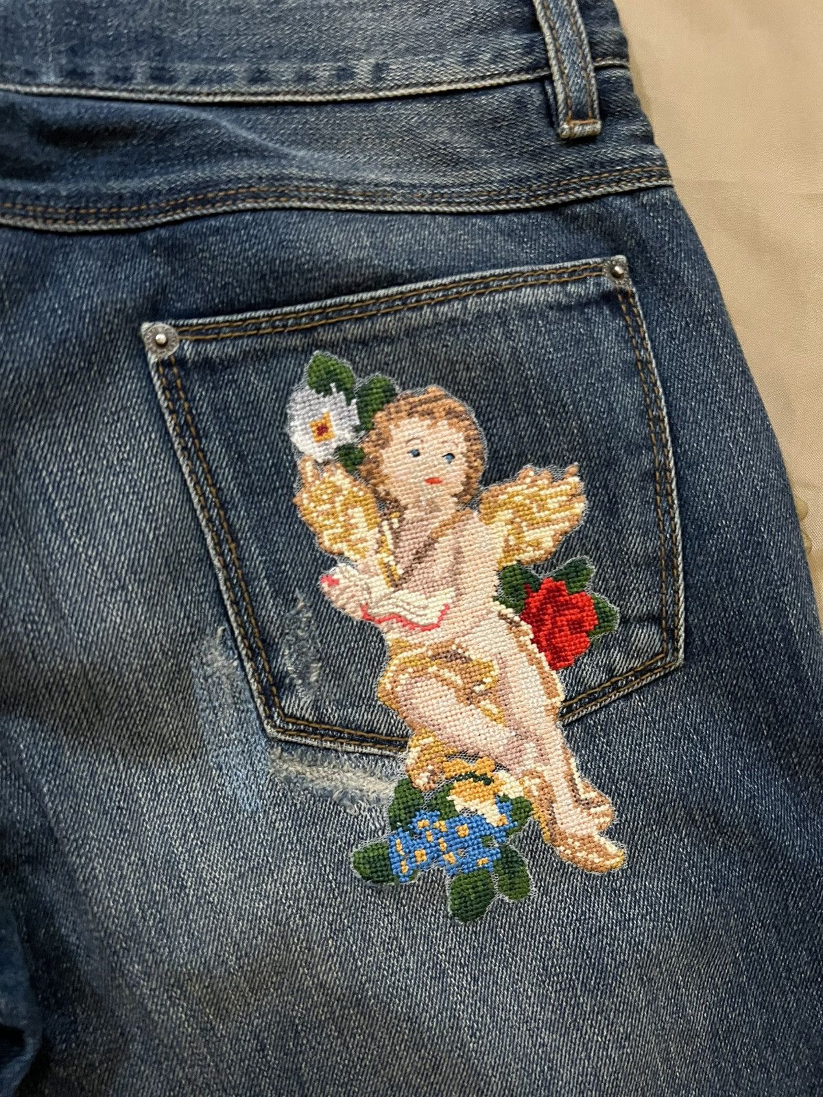 Dolce & Gabbana Dolce & Gabbana Navy Blue Angel Applique Ripped size 50 Size US 34 / EU 50 - 2 Thumbnail