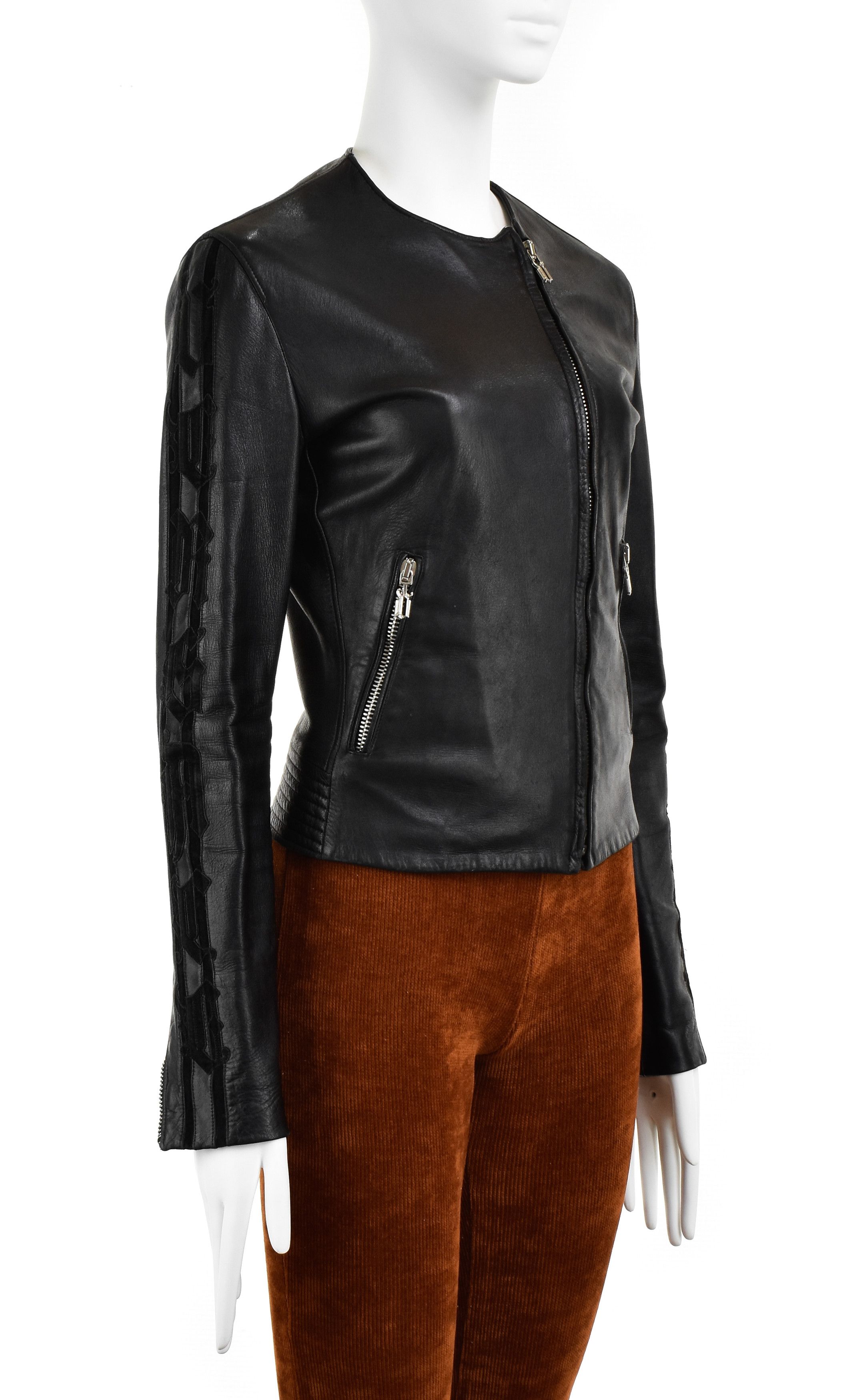 Versace RARE! Gianni Versace 2002 Gothic Leather Jacket Sleeves Logo Size S / US 4 / IT 40 - 3 Thumbnail