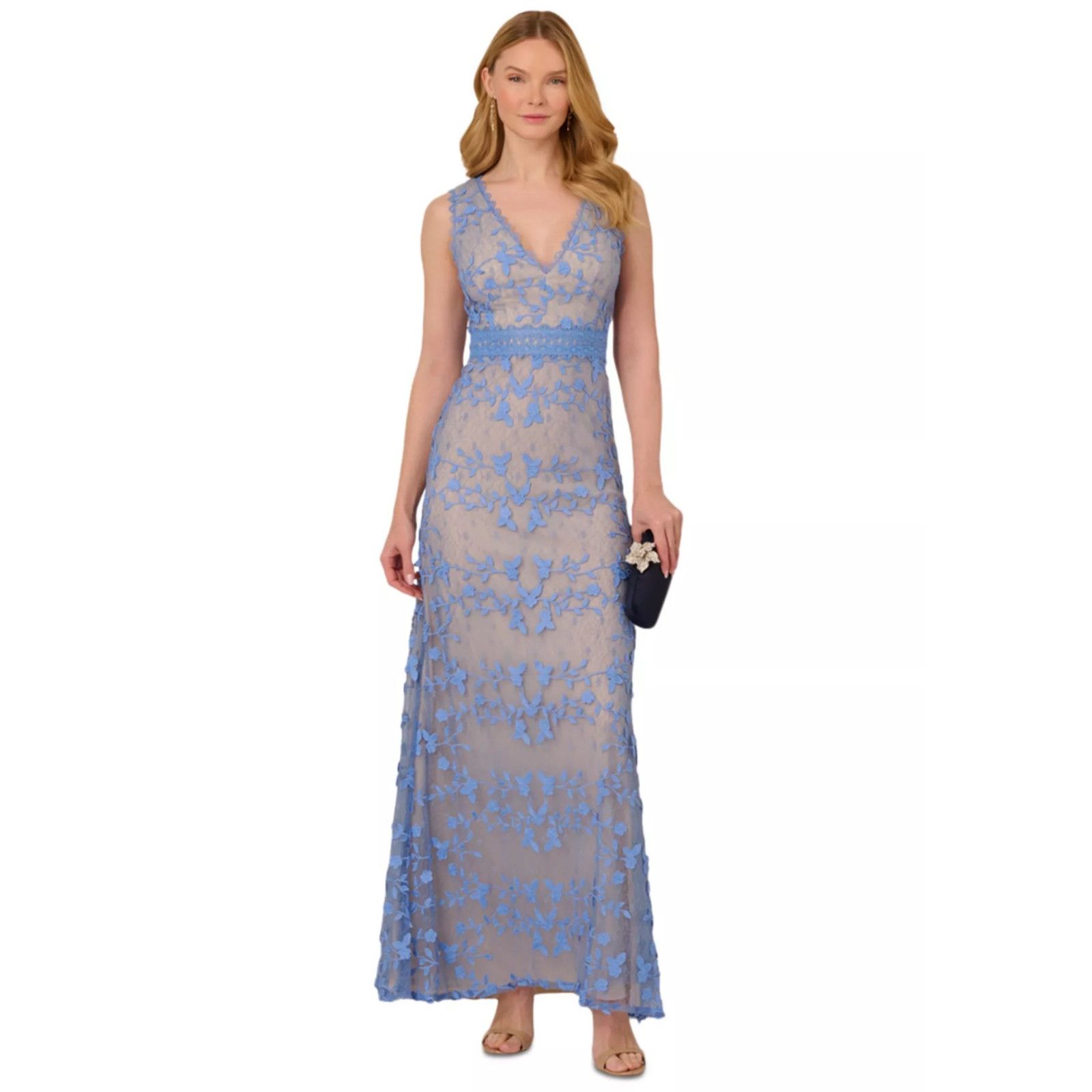 Adrianna Papell Adrianna Women’s V-Neck Embroidered Lace Gown, Size 16, Size XXL / US 16-18 / IT 52-54 - 1 Thumbnail
