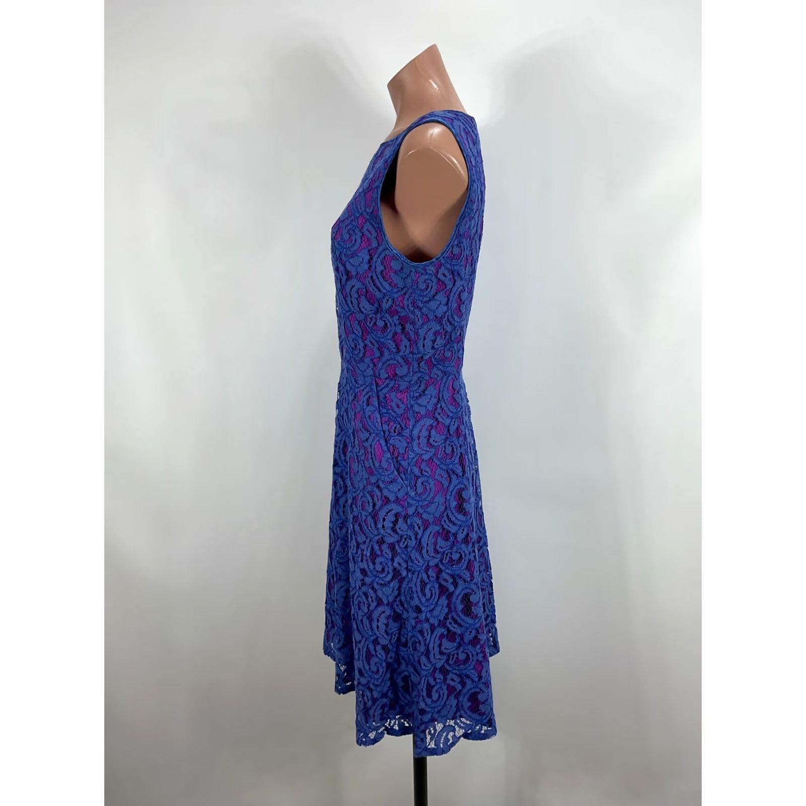 Adrianna Papell Adrianna Papell Dress Womens 8 Purple Blue Round Neck Sleeveless Lace Line Size M / US 6-8 / IT 42-44 - 7 Thumbnail