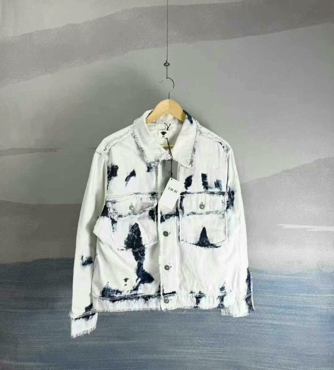 dior blue tie-dye embroidered denim jacket